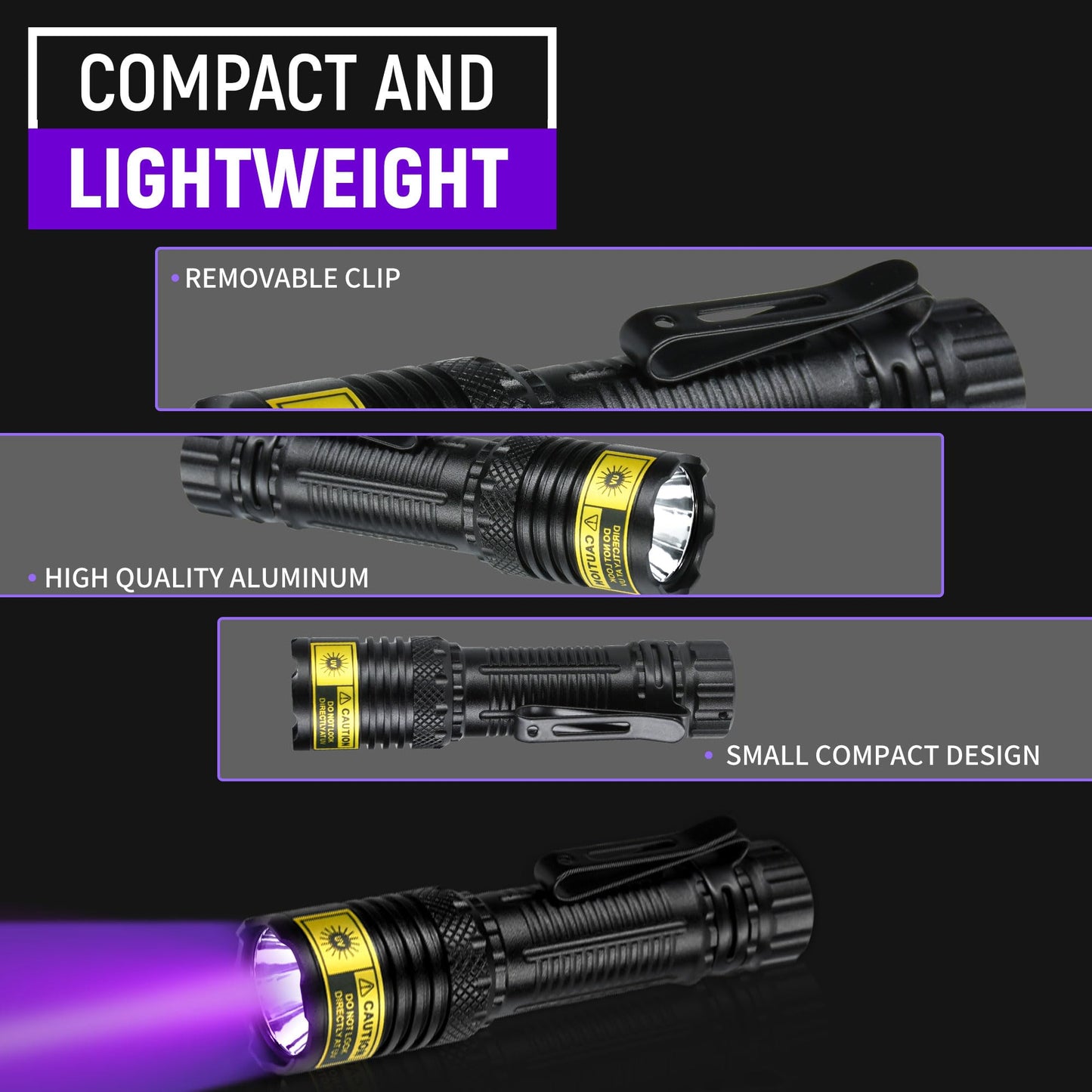 VMTENMV UV Flashlight Black Light, USB-C Rechargeable 395nm Blacklight Mini, Portable Handheld Powerful LED Ultraviolet Lights Flashlights, for Resin Curing, Uranium Glass, Pet Dog Urine Detection