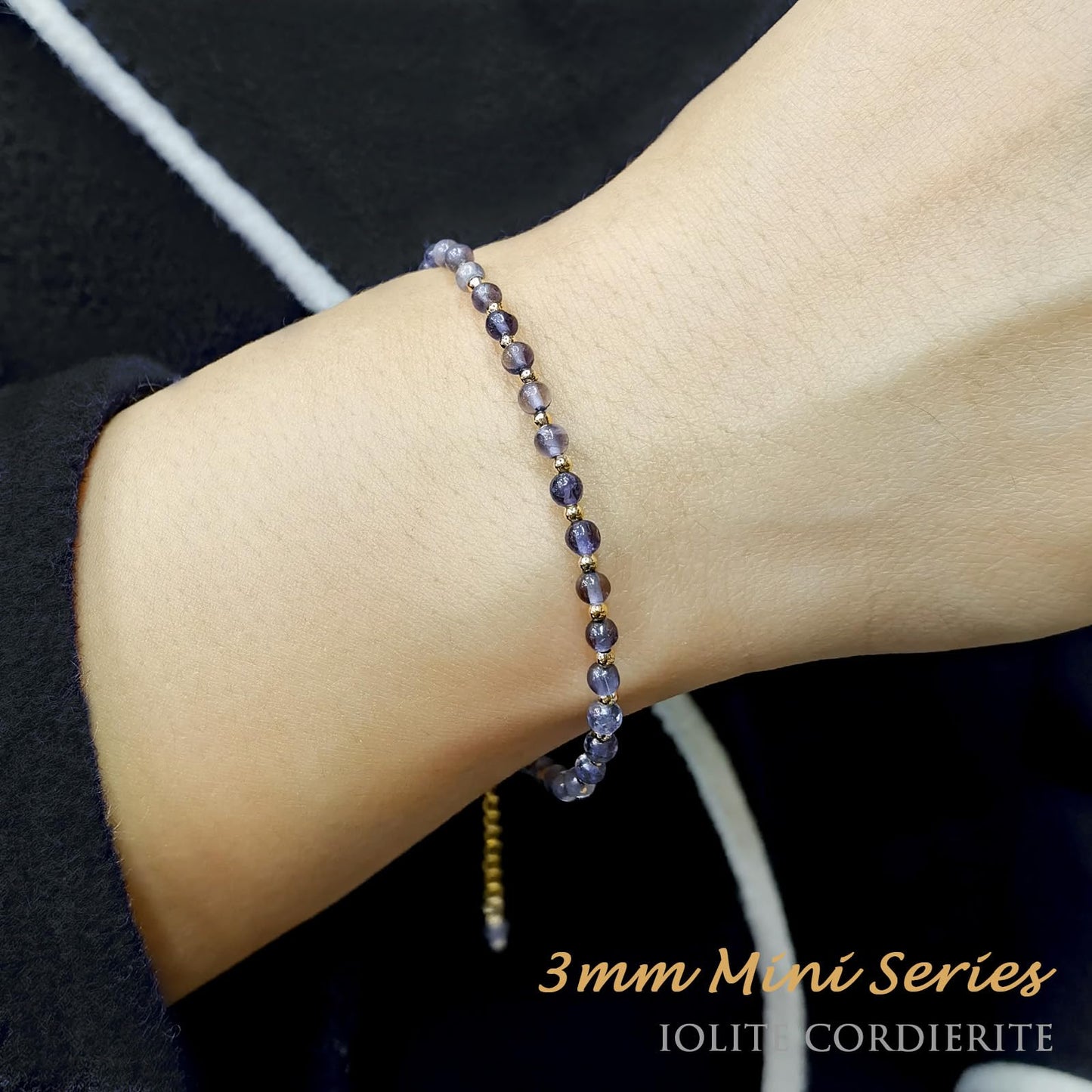 Morchic 3mm Blue Iolite Cordierite Natural Gemstone Beaded Bracelet for Women, Dainty Charm Jewelry, Adjustable 7.1-8.6", Ideal Birthday Holiday Gift