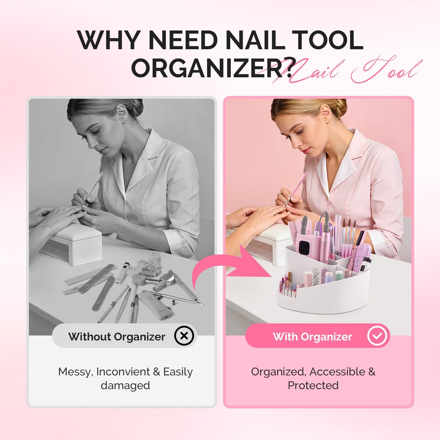 MelodySusie Acrylic Nail Tools Storage Box and Handheld Cordless UV Nail Lamp with LCD Display & Eye-Protection Cover