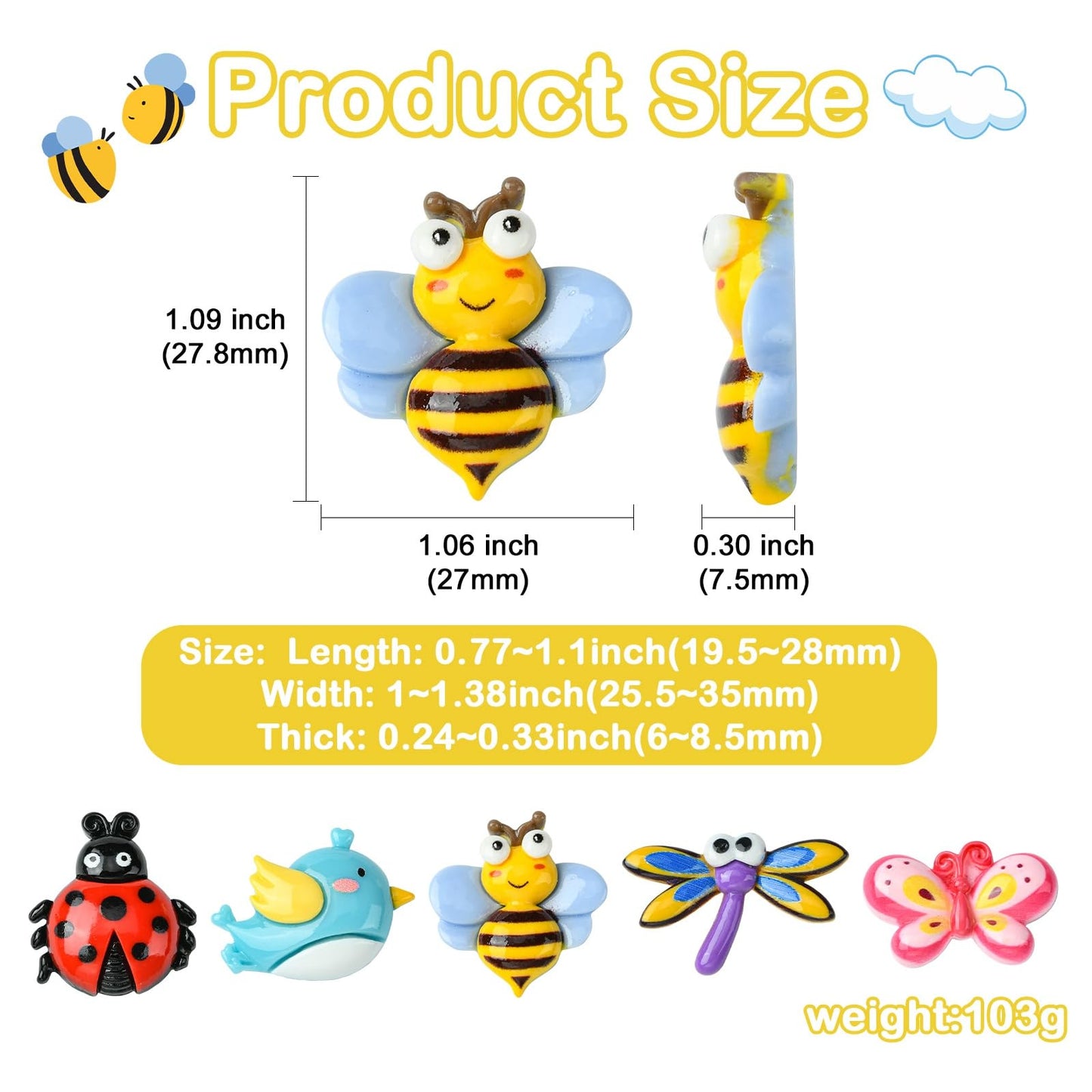 LiQunSweet 30 pcs 5 Styles Insect Theme Resin Cabochons Bee Butterfly Bird Ladybug Dragonfly Animal Flatback Charms for DIY Jewelry Embellishment Craft Phone Bag Shoes