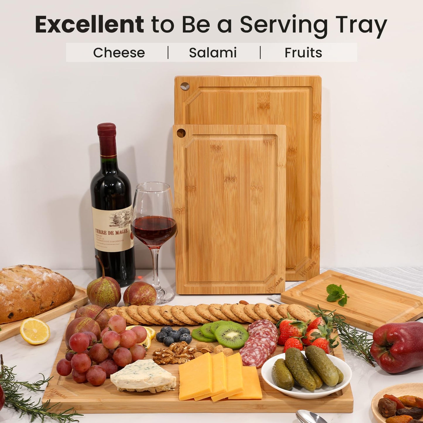 Hiware Extra Large Bamboo Cutting Board for Kitchen, Heavy Duty Wood Cutting Board with Juice Groove, 100% Organic Bamboo, Pre Oiled, 18" x 12"