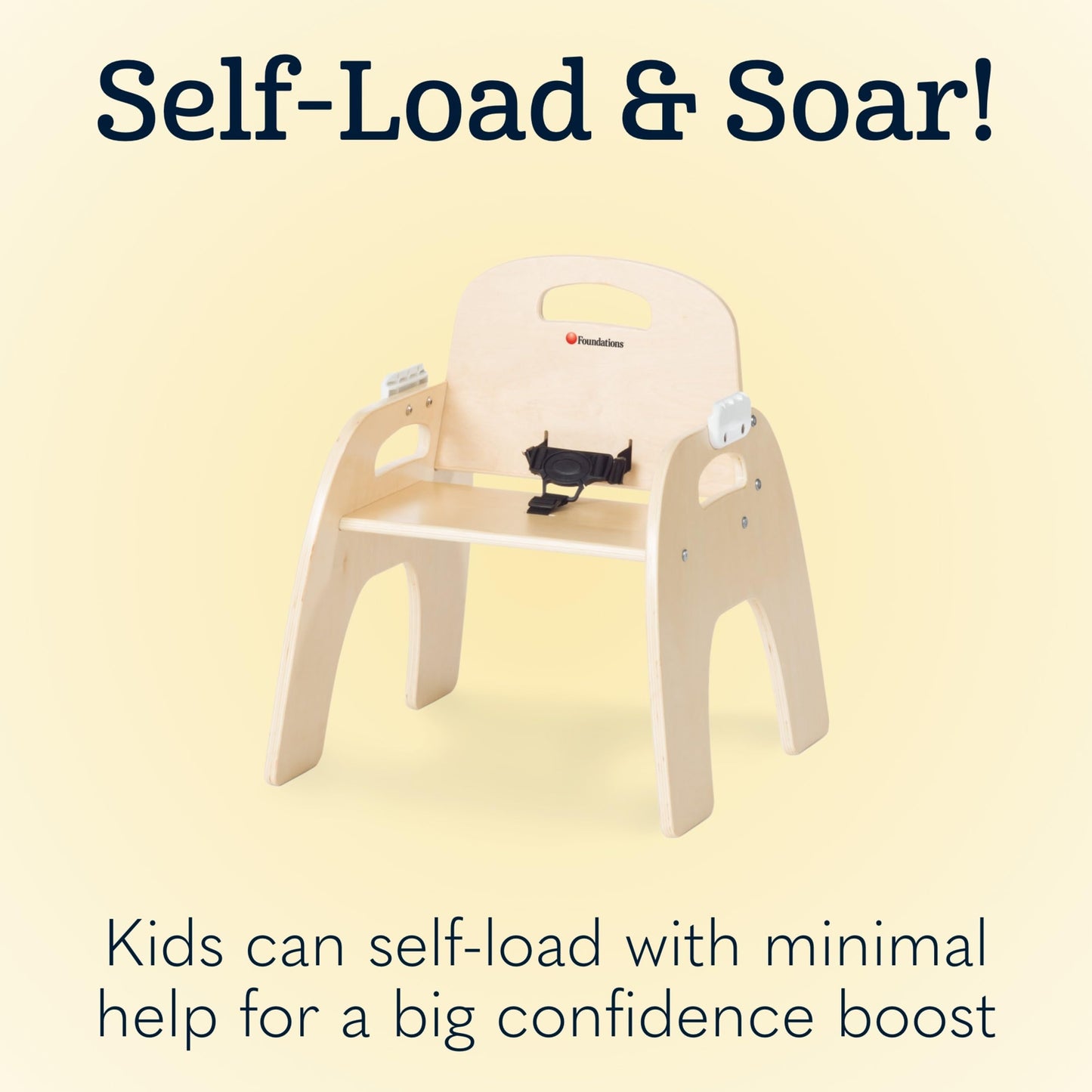 Foundations Easy Serve Low Wood Feeding Chairs Multipack, Adjustable Harness, Removable Dishwasher Safe Tray, No-Tip Base, Stackable Toddler Chairs, 2 Pack, 13 inch