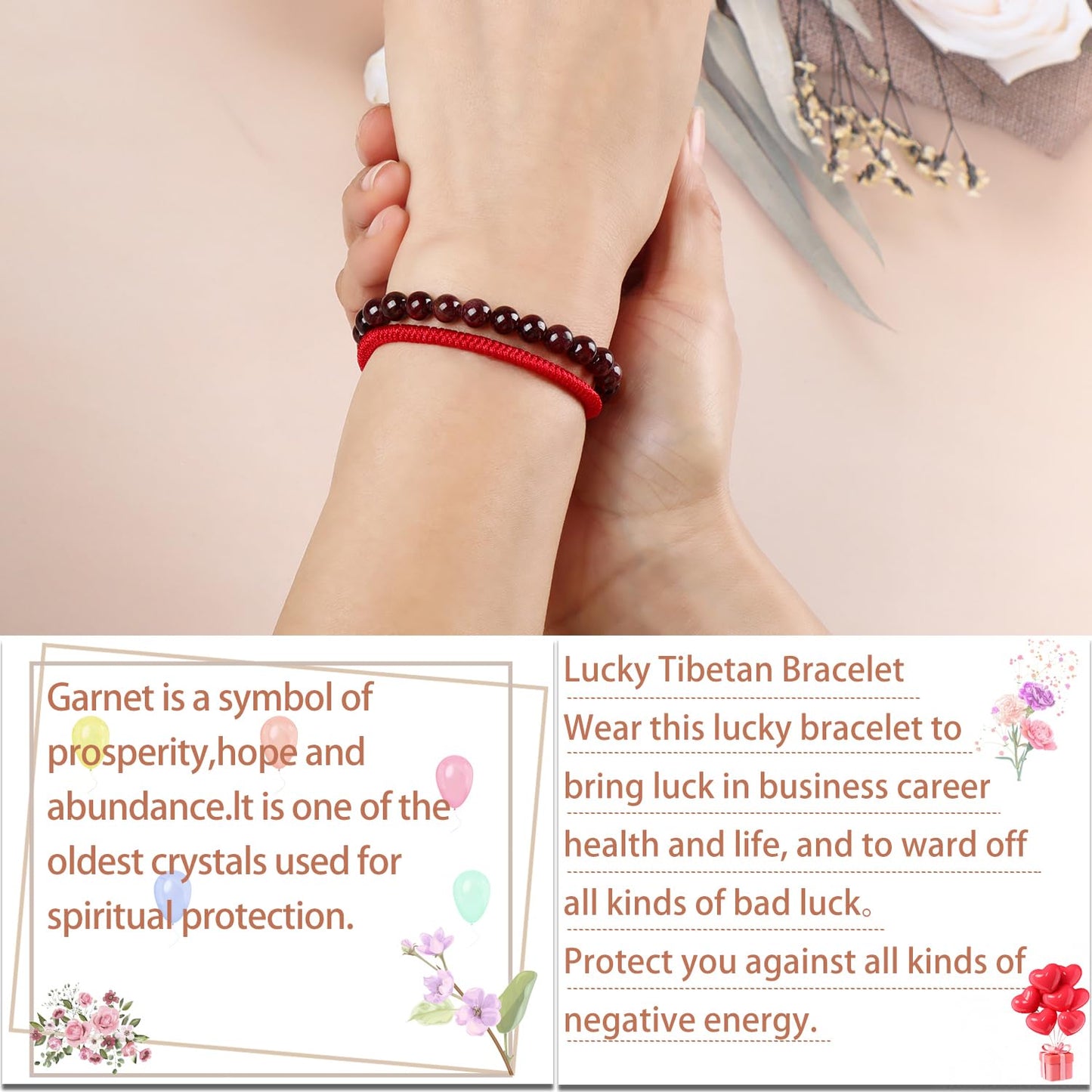 LPBeads 6mm Garnet Bracelet with Handmade Rope Bracelet Size Adjustable Natural Stone Crystal Healing Bracelets Gifts for Unisex Adults