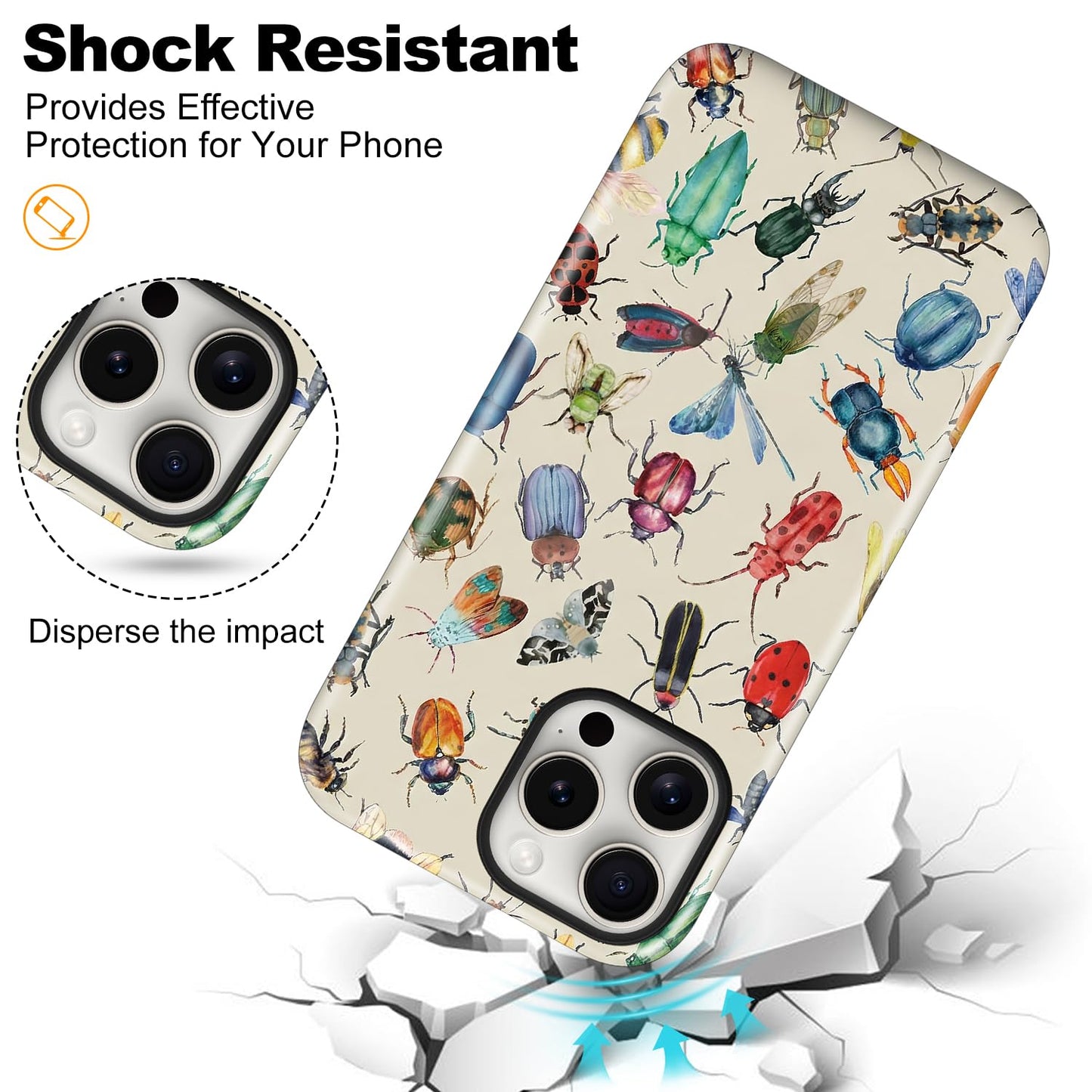 flewfun Magnetic for iPhone 15 Case Cute Beetle Phone Case, Entomology Insect Art Shockproof Slim TPU and Hard PC Protective Phone Cover Compatible with MagSafe Gift for Entomology Lover