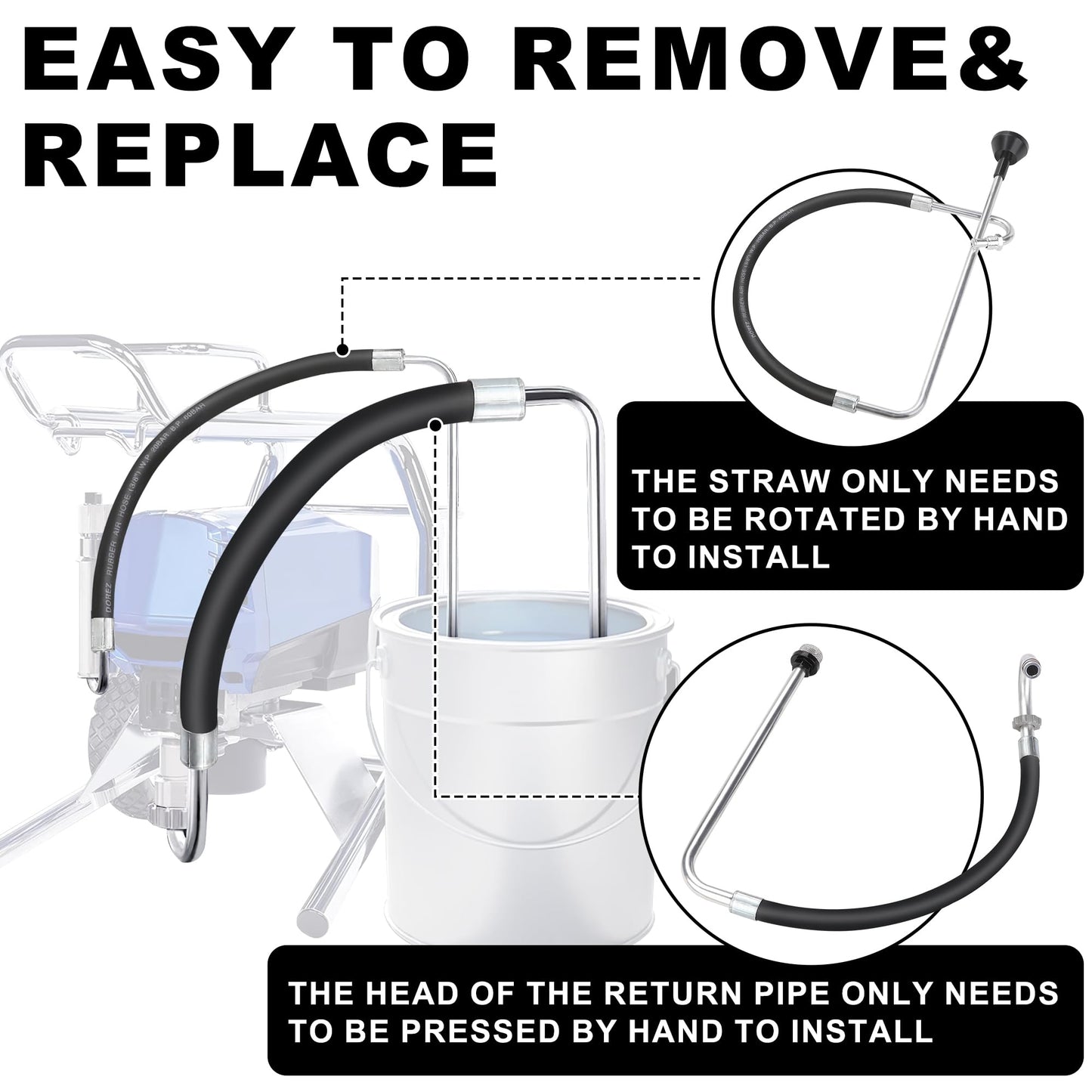 Hromee Stainless Steel Suction Hose and Reflux Line Sets, Airless Paint Sprayer Accessories for Graco 390 395 490 495 595 695