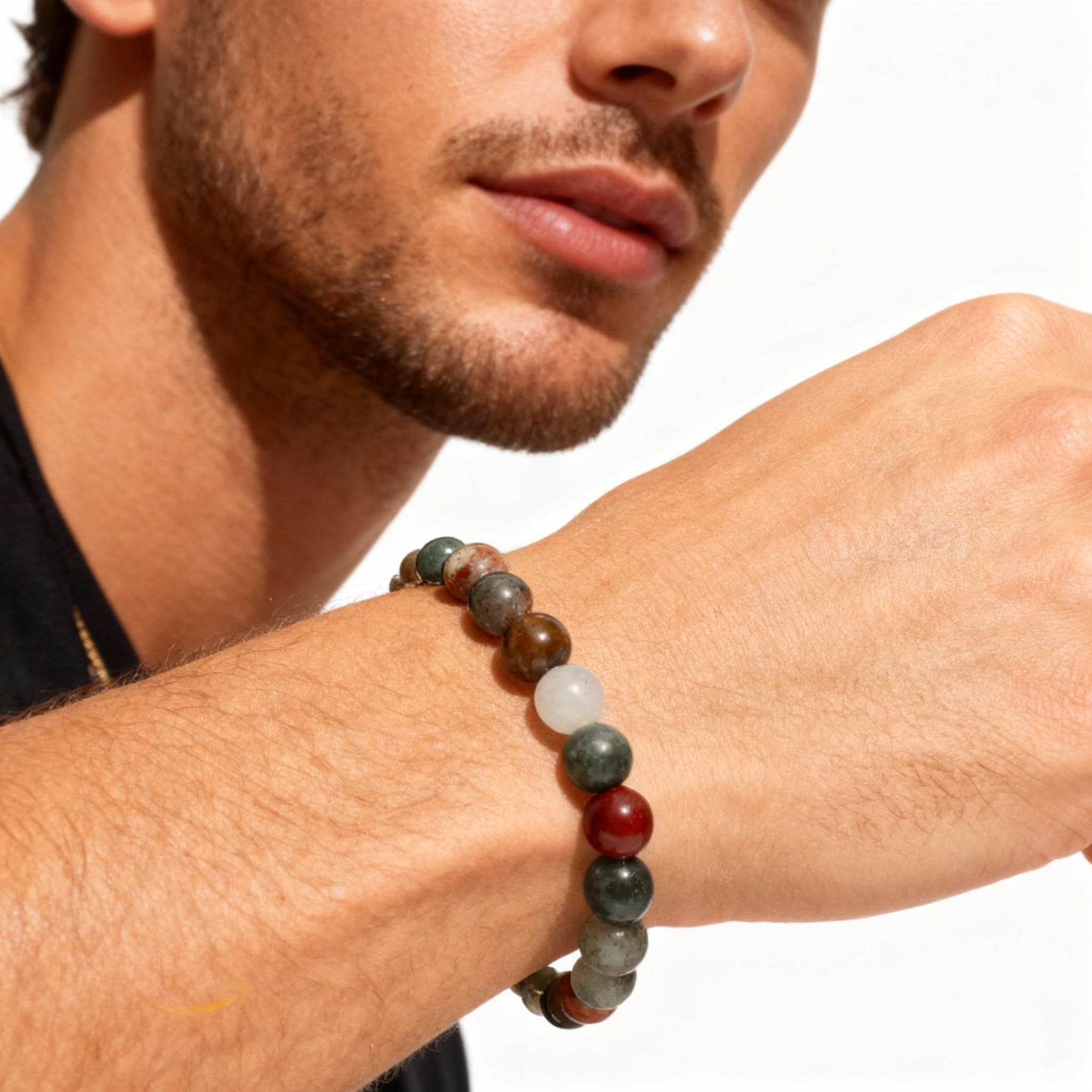 The Vida Handmade AAA+ Quality Crystal Stretch Elastic Bracelet - Nature Gemstone - Jewelry Gift - Holiday Gift - For Women & Men (Bloodstone)