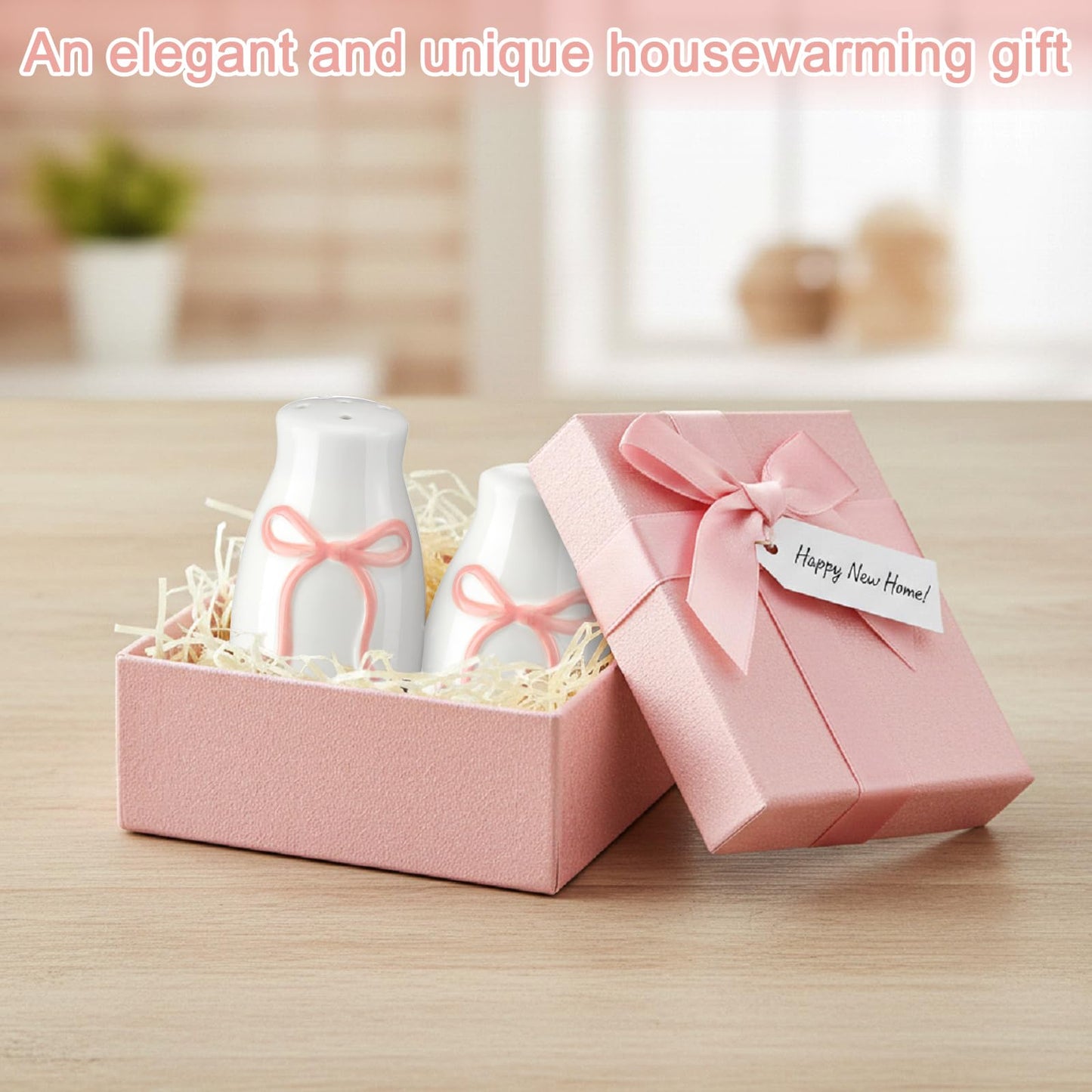 Acellegic 2 Pcs Bow Pink Salt and Pepper Shakers Ceramic Salt and Pepper Shakers Set for Coquette Kitchen Home Decors and Accessories Housewarming Gift