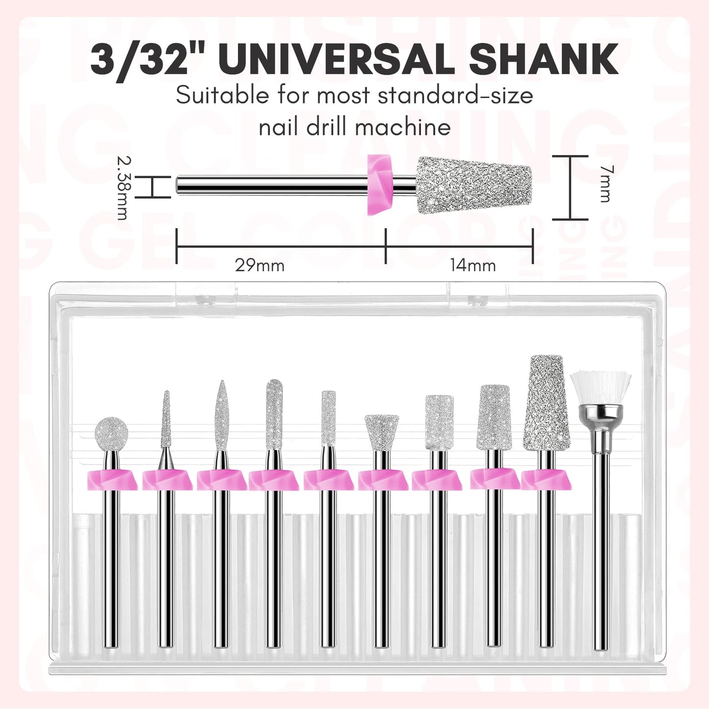 Makartt Nail Drill Bits:10Pcs Dimond Sanding Bit Sets for Nail Drill E-File,Upgraded Cuticle Cleaner Nail Bit Kit Tool Bits for Acrylic Nail Art Tools Nails Manicure Nail Prep,Nail Salon Home DIY Use