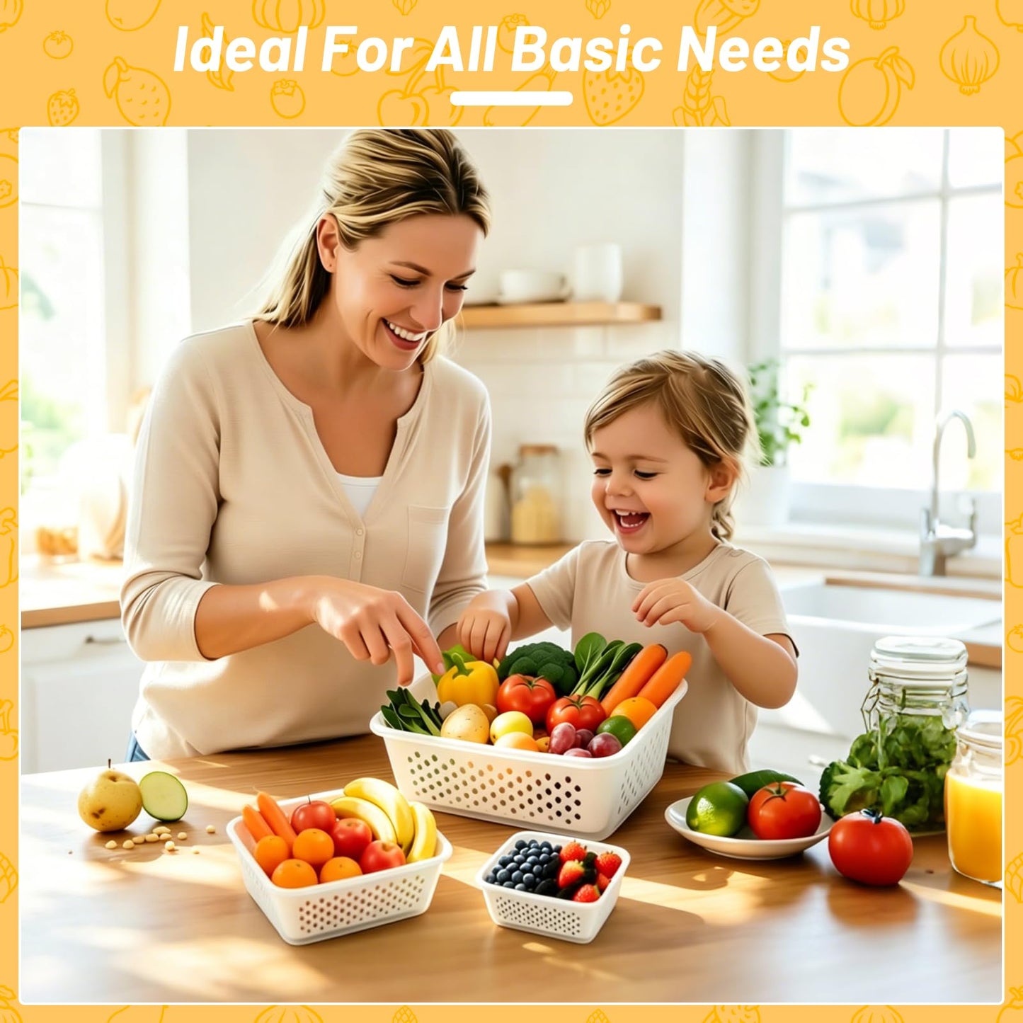 IKKAB 3 Pack Fruit Storage Containers for Fridge with Removable Colander, Airtight Produce Storage Containers for Fridge, 4-in-1 Fruit and Vegetable Storage, Berry Keeper, Stackable Veggie Containers