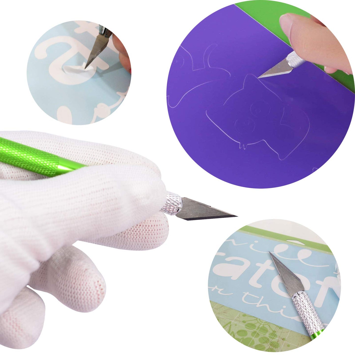 AHCHAY Craft Vinyl Weeding Tool Kit for Adhesive Contact Paper Application, with Vinyl Squeegee, Hobby Knife & Blades, Little Hard Scraper, Tweezer, Vinyl Safety Cutter, Weeder Hook
