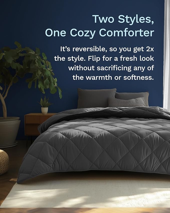 ViscoSoft Black/Gray Down Alternative Quilted Comforter King/Cal King - Cooling Breathable Premium Oversized Soft Reversible Microfiber Duvet Insert