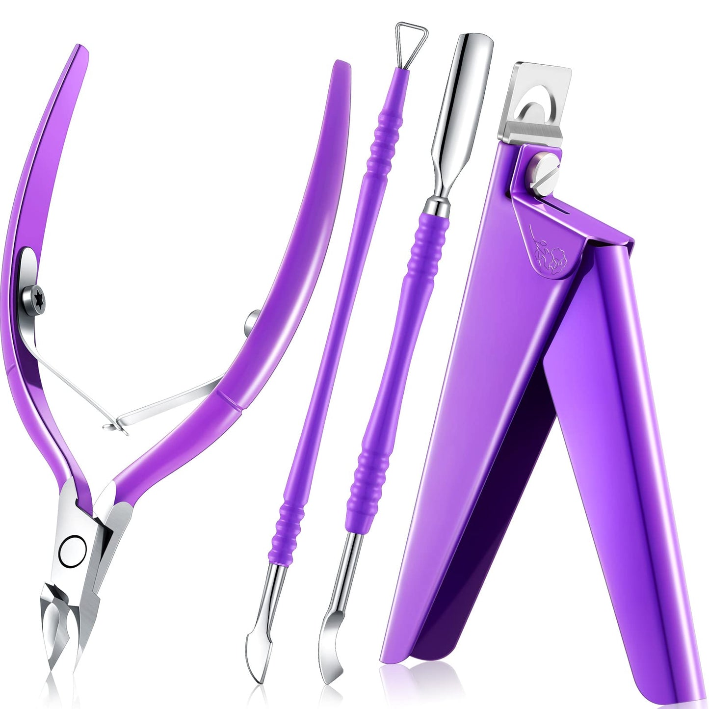 Mudder Acrylic Nail Clippers Kit False Nails Tips Cutter Professional Cuticle Trimmer Nipper Cutter Pusher Remover Stainless Steel Manicure Pedicure Art Tools Set Salon Home(Purple)