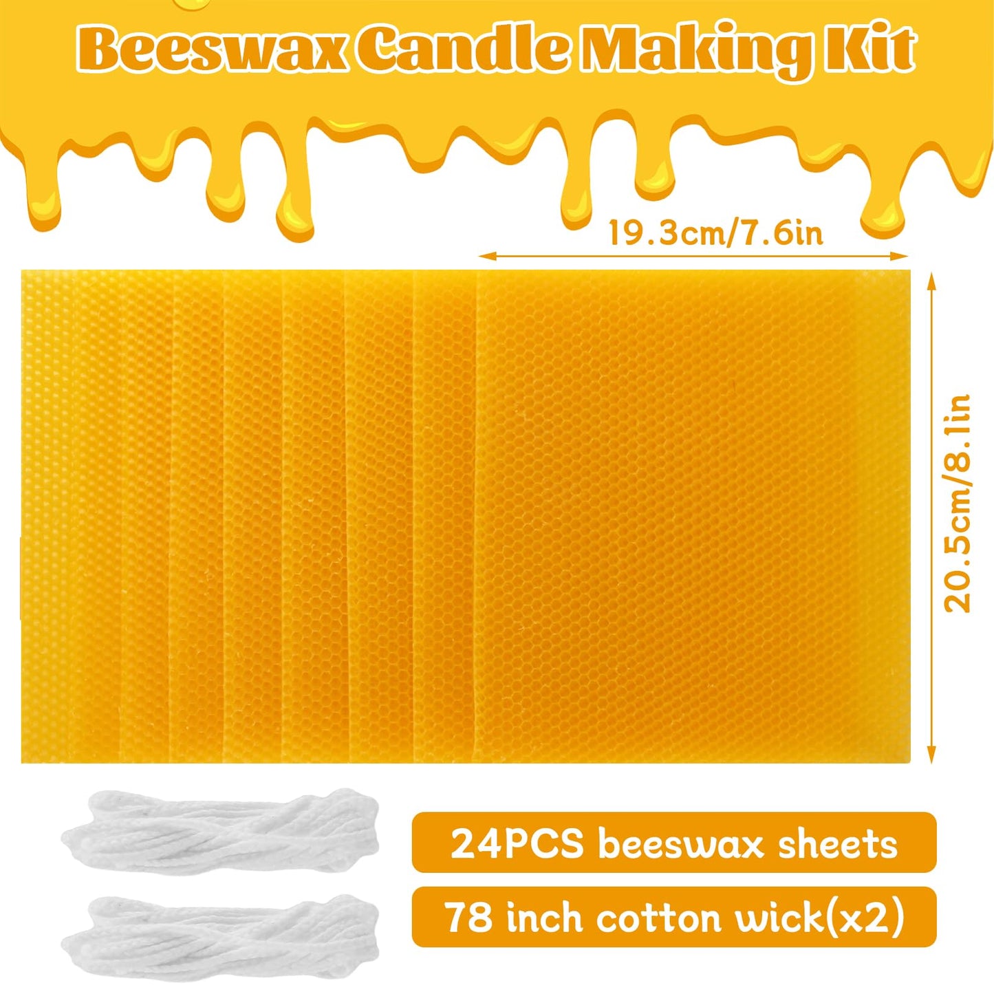 GBACHOOSE 8x8 inch Beeswax Sheets for Candle Making, 24PCS Beeswax Sheets Beeswax Candle Sheet for Candle Making Rolling DIY Kits, Wax Candle Sheets Create Your Own Unique Candles(Yellow)