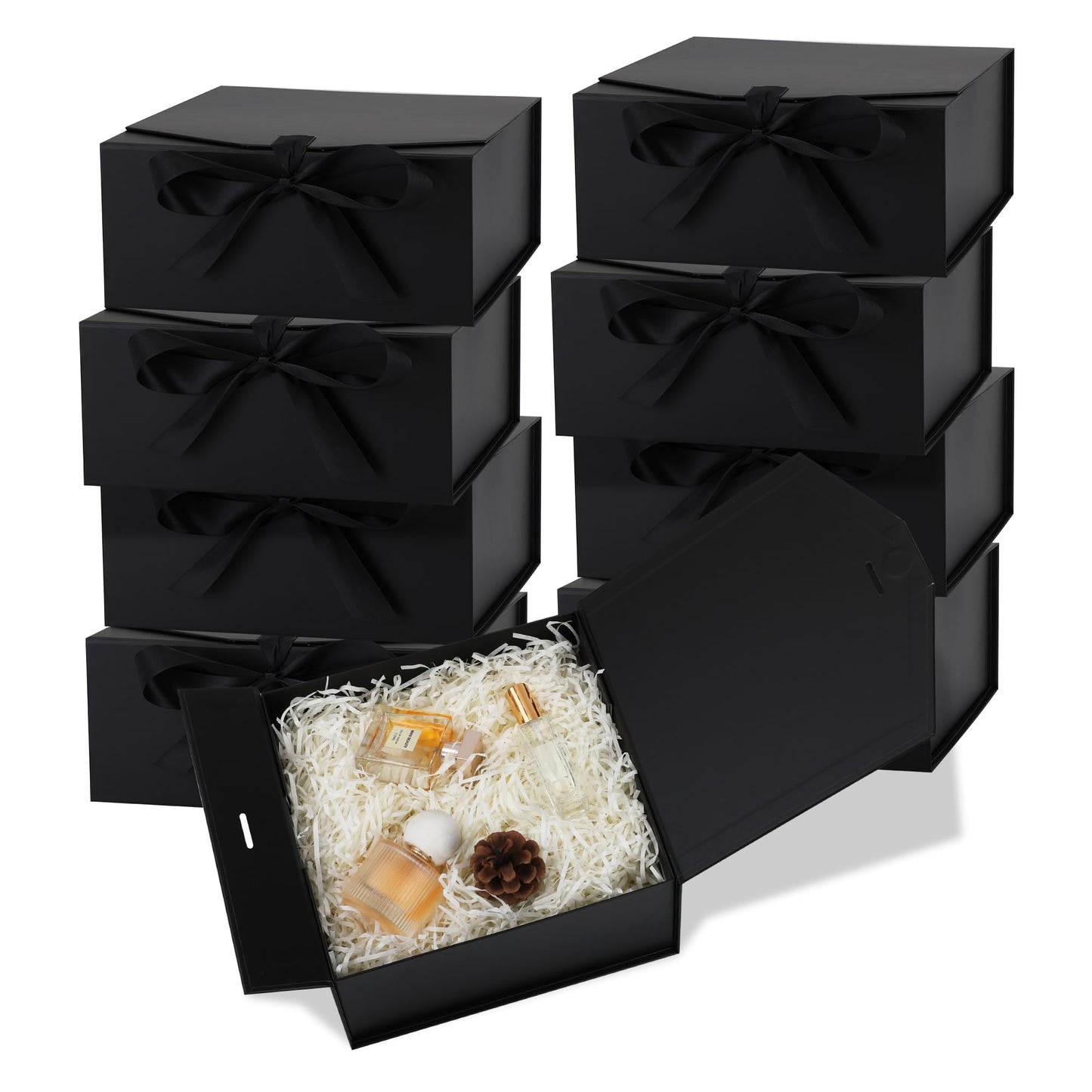 OEMVALATY 8-Pack Gift Boxes,9.5x6x3 Inch Magnetic Gift Boxes with Lids for Presents,Black with Ribbon, Bridesmaid Proposal Box for Wedding, Storage, Birthday