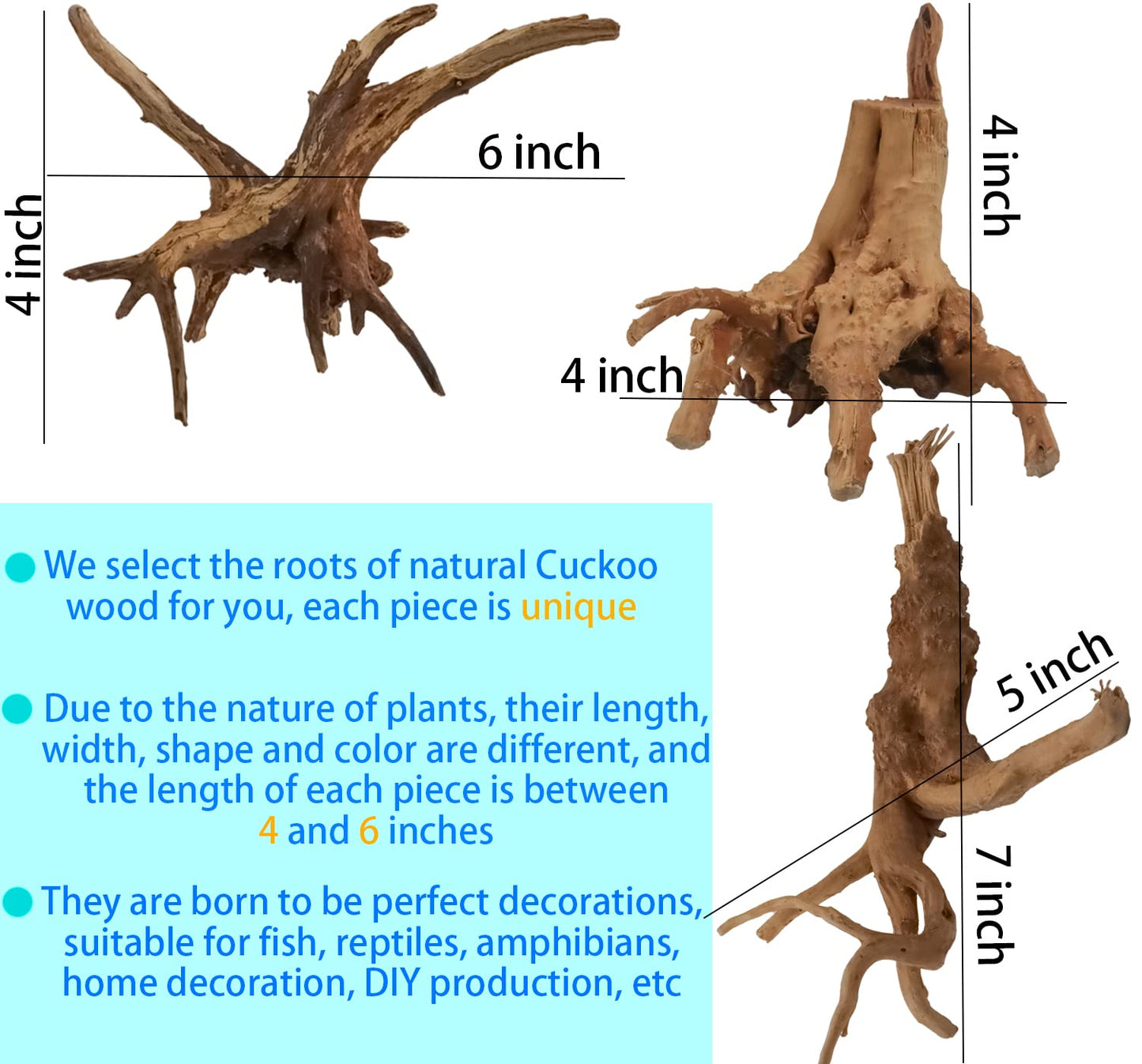 Vmiapxo 8 Pieces Natural Driftwood for Aquarium Decor, Assorted Sinkable Spider Wood, Reptile Drift Wood Branches Fish Tank Decorations (4''-6'')