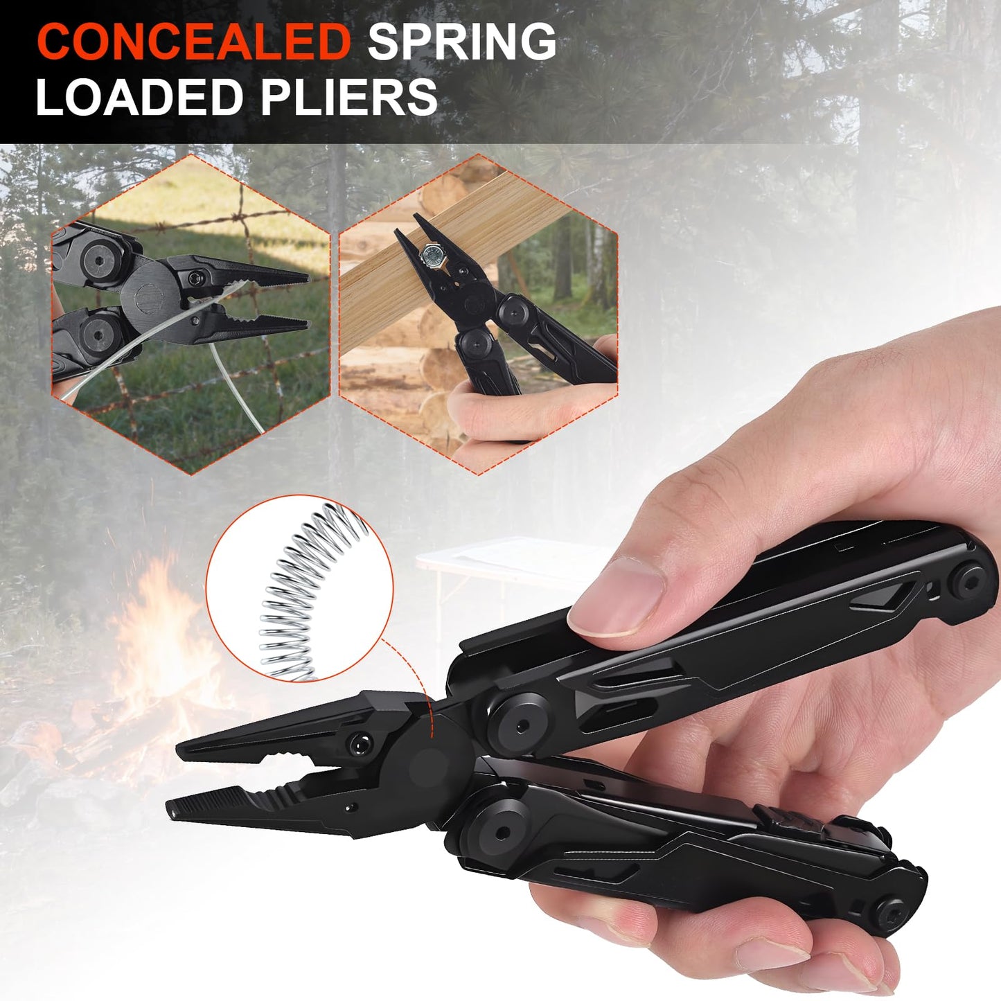 JIEHET Multitool, 28-in-1 Stainless Steel Multi-Tool with Pocket Knife, Self-locking Pliers, Bottle Opener Professional Multi Tool for Outdoor, Survival, Camping, Hiking, Hunting - Black