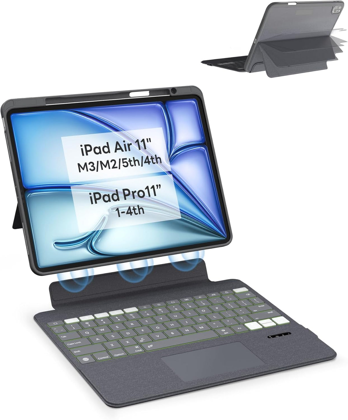 EIP Magnetix Keyboard Case for iPad Air 11 inch M3/M2 (2025/2024), 5th/4th Gen, iPad Pro 11" 1-4th, with Patented Stylus Shortcuts, Adjustable Stand, Detachable Keyboard, Backlit [Not for Pro 11 M4]