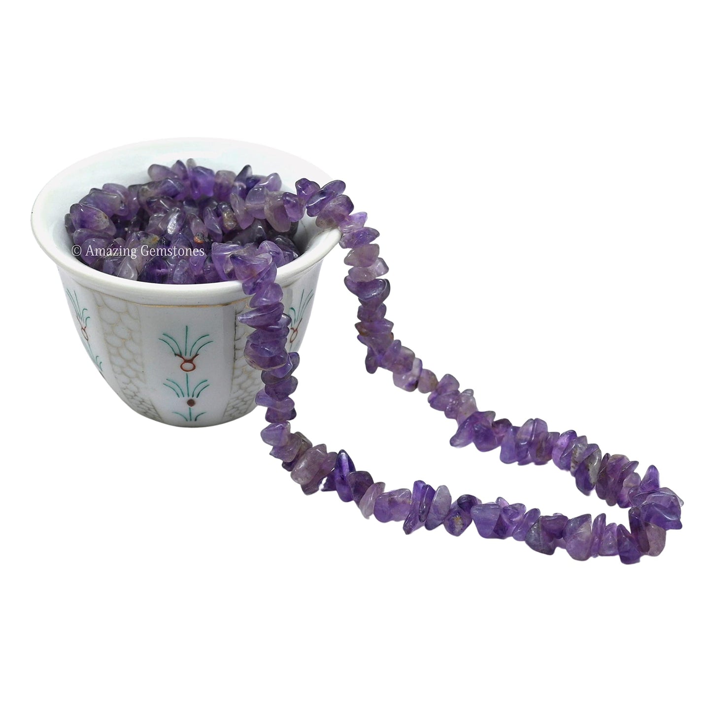 Amethyst Pre Drilled Natural Crystals Crushed Chips Beads for Jewelry Making, DIY Handmade Healing Crystals (25 Inch Strand)