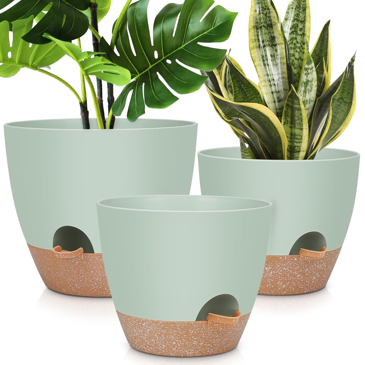 YNNICO 12" 10" 9" Large Self Watering Plant Pots, 3 Pack Flower Pots Planters with Multi Mesh Drainage Holes for Indoor Outdoor Garden Plants and Flowers.