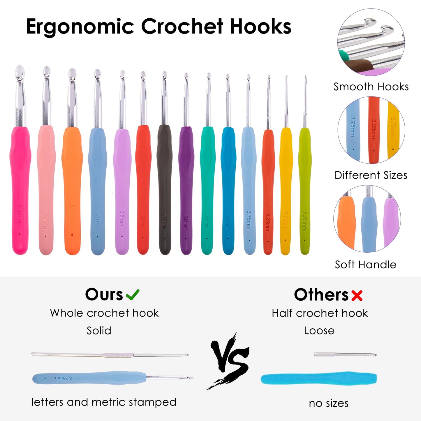 MYBAGZING Crochet Hook Case with 14 Size Crochet Hooks Set 2mm(B)-10mm(N) Ergonomic Crochet Hooks with Crochet Case Stand Up - Crochet Hook Organize for Crochet Lovers, Crochet Kit for Beginners