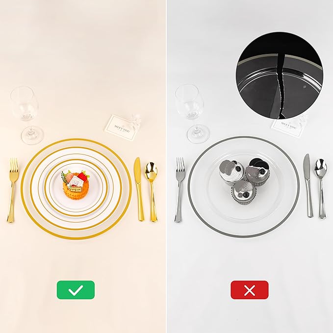 BESTSTAR 12 Inch Disposable Decor Charger Plates, 15 Pack Plastic Clear Plates with Gold Rim, Perfect Table Decor for Party, Wedding, Dinner