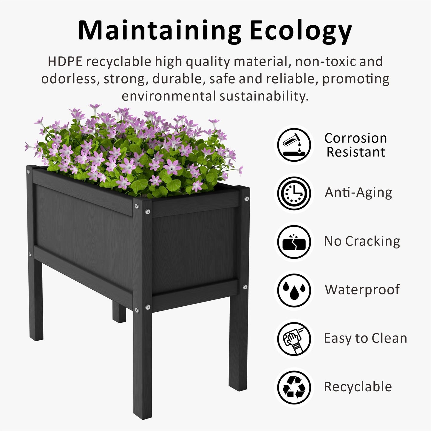 KETOYARK Raised Garden Bed with Drainage Hole Waterproof Small HDPE Elevated Planter Box with Legs Stable and Durable to Plant Herb Vegetable Flower,Patio,Balcony Outdoors/Indoors Black