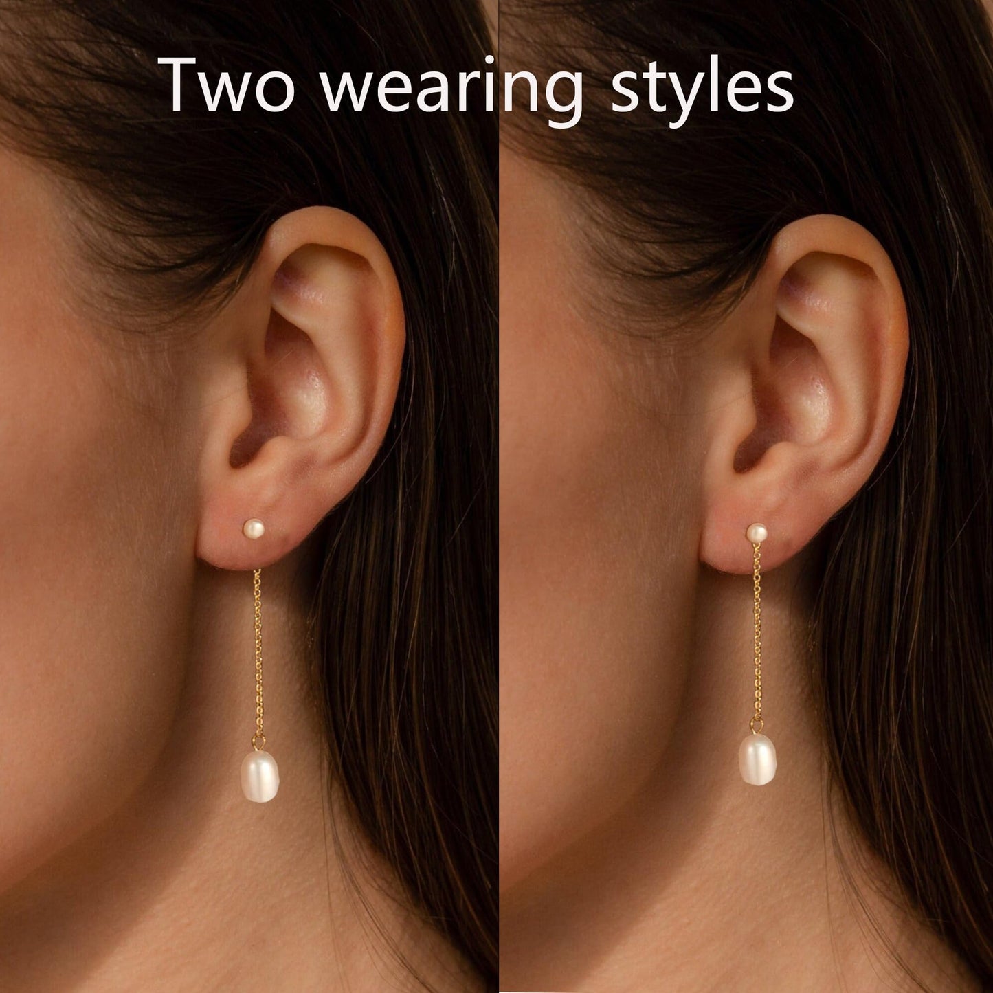 SELFROSE Pearl Dangle Earrings for Women,Trendy Pearl Drop Earring 14k Gold Plated Dainty Wedding Earrings