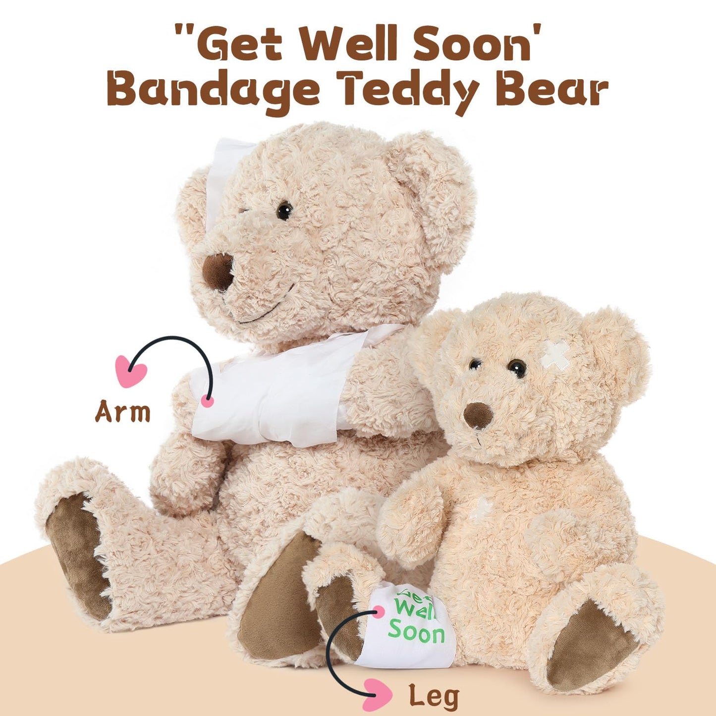 Muiteiur 25.6 Inch Get Well Soon Teddy Bear, Broken Arm Gift for Kids, Soft Recovery Bear with Bandage, Gift for Kids Adult After Surgery