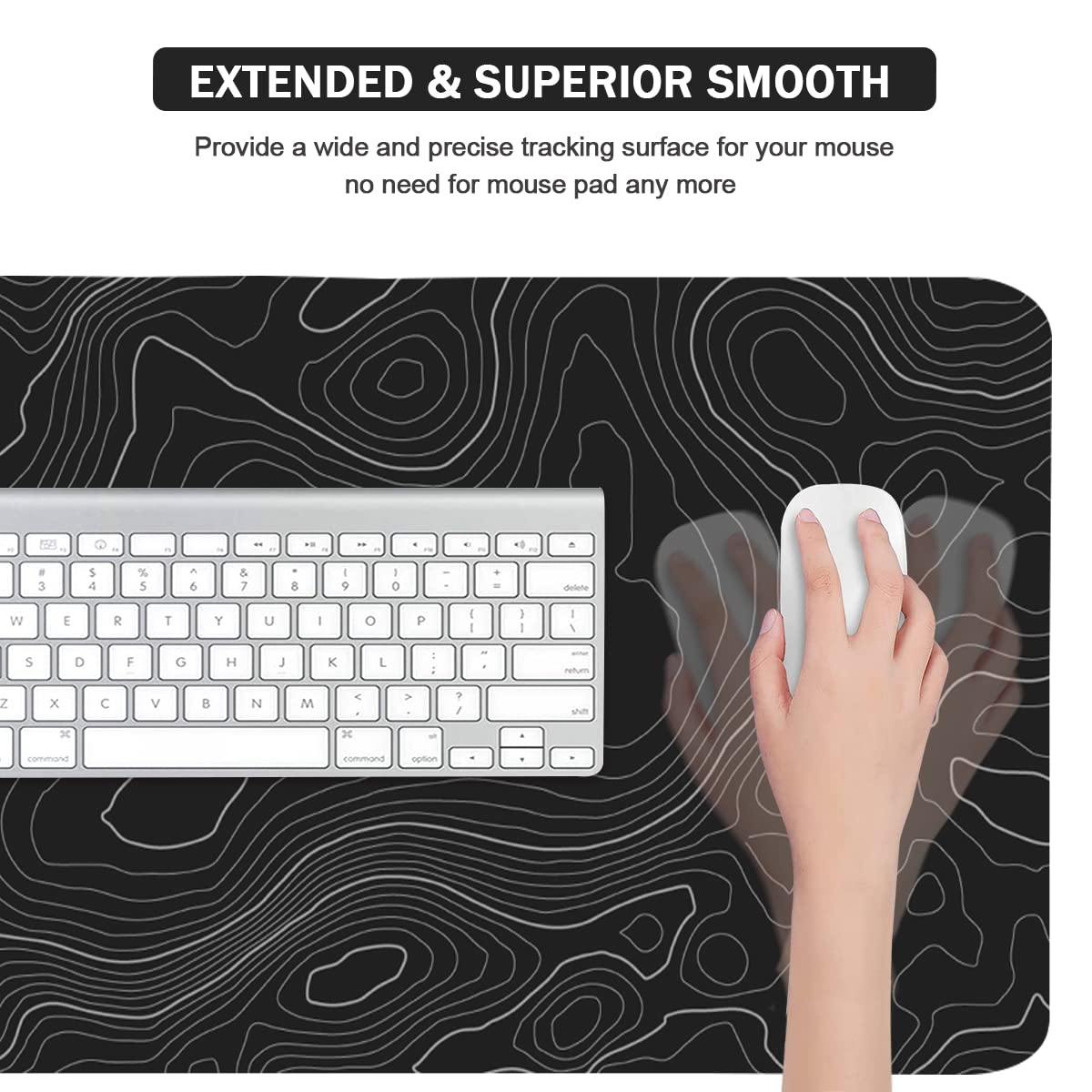 Topographic Mouse Pad, Extended Gaming (35.4x15.7 in), Desk Mat Laptop Waterproof Decor Writing for Work, Game, Office, Home - Topographic Contour