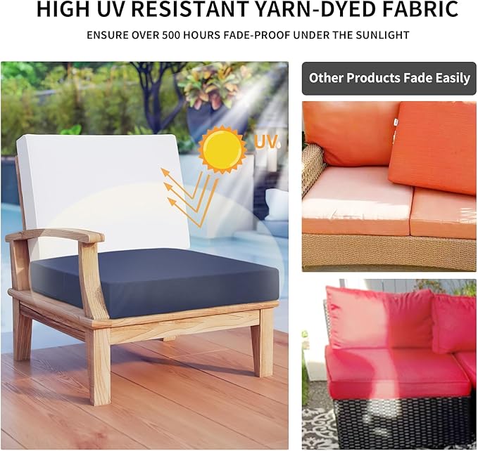 Easy-Going Waterproof Patio Cushion Covers ONLY Cover 22x22x4 inch 4 Pack Replacement Non-Slip Outdoor Seat Cushion Slipcover with Zipper. Navy