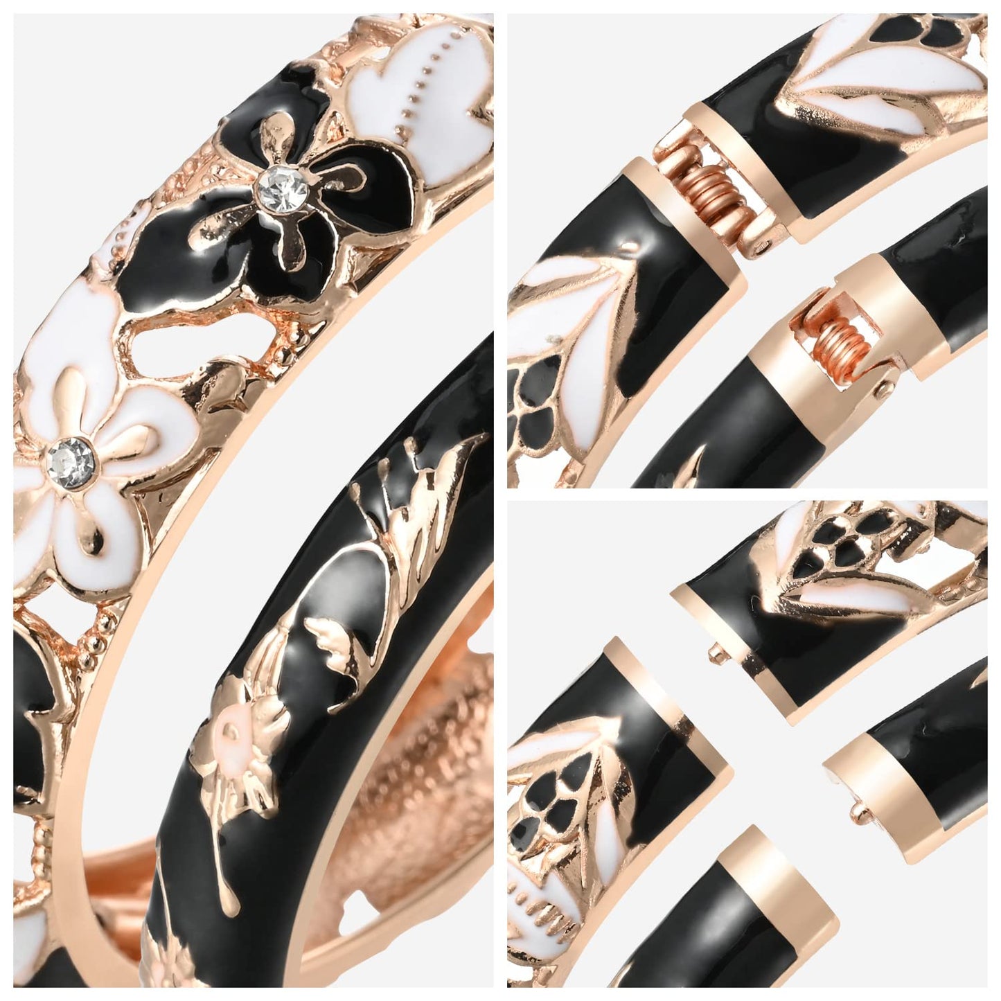 UJOY Colors Handcraft Jewelry Cloisonne Bracelet Enamel Hollowed Butterfly Spring Hinged Womens Bangles Gifts Box 88A09-55A81 Black