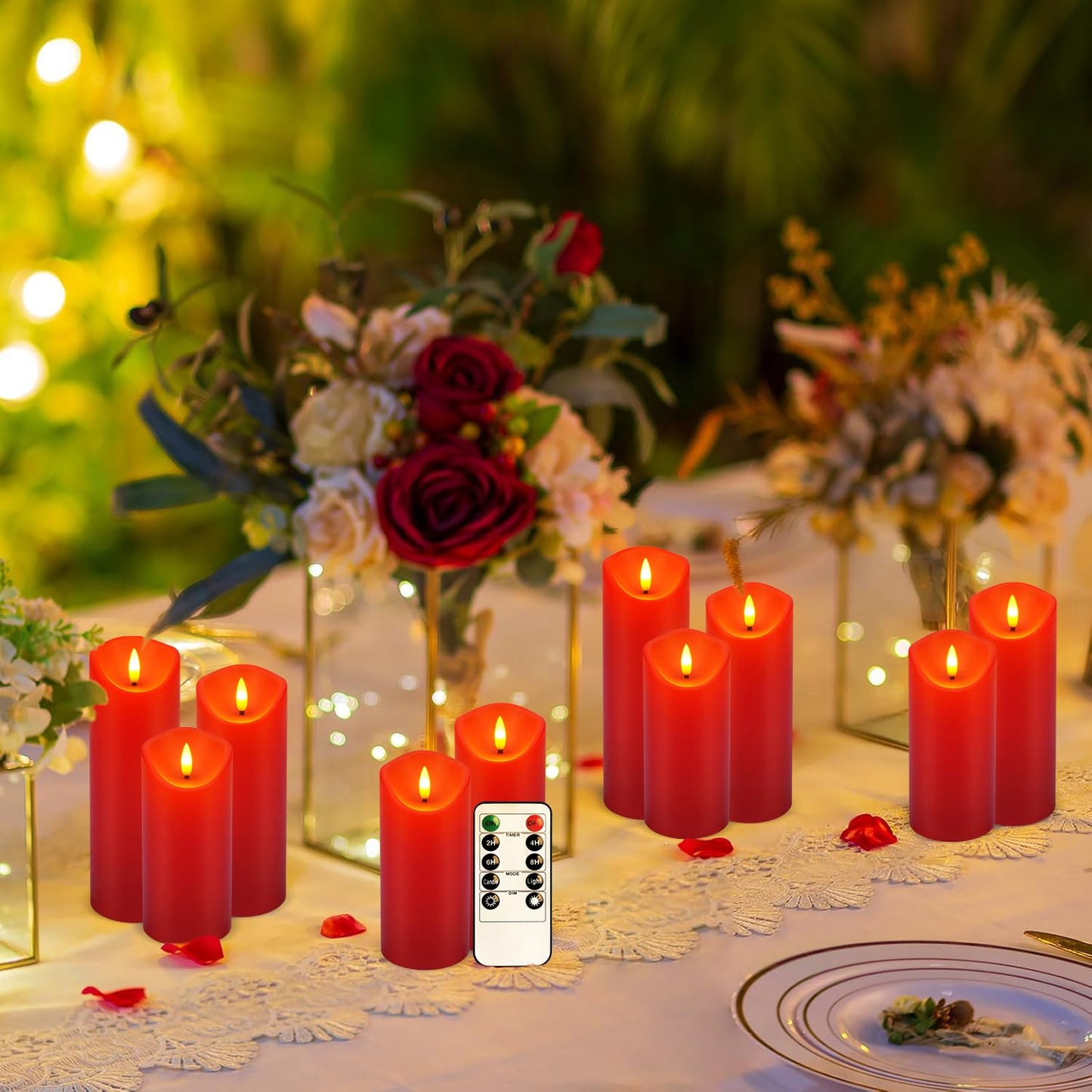 CAKETYCG 24-Pack Red Flameless LED Candles with Remote - Realistic Flickering Battery - Operated Pillar Candles forValentine's Day, Home Decor, Weddings, Parties.
