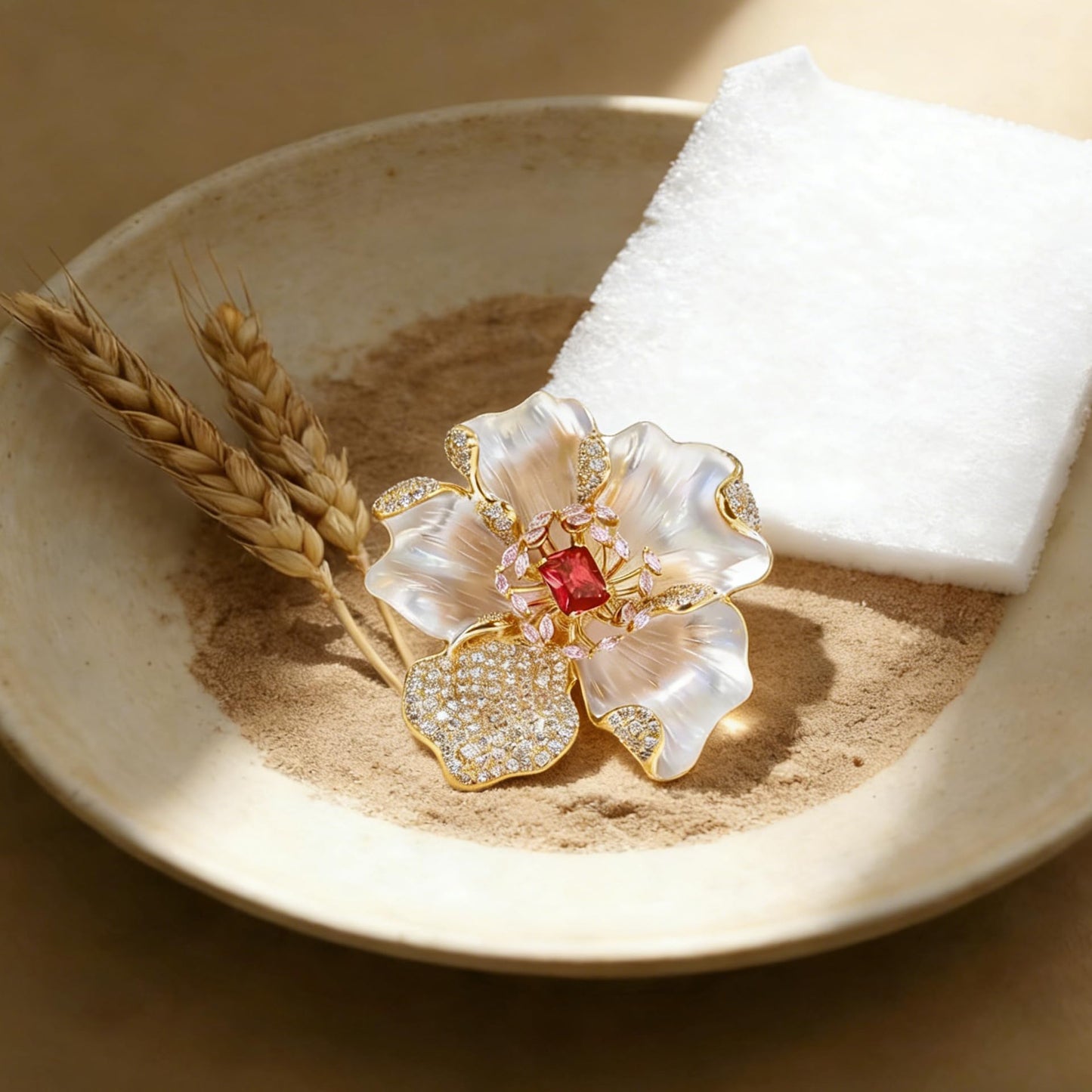 Brooch Pin - Gold Plated | Ideal Gift for Mom & Wife on Thanksgiving Day, Birthdays & Weddings (White Peony)