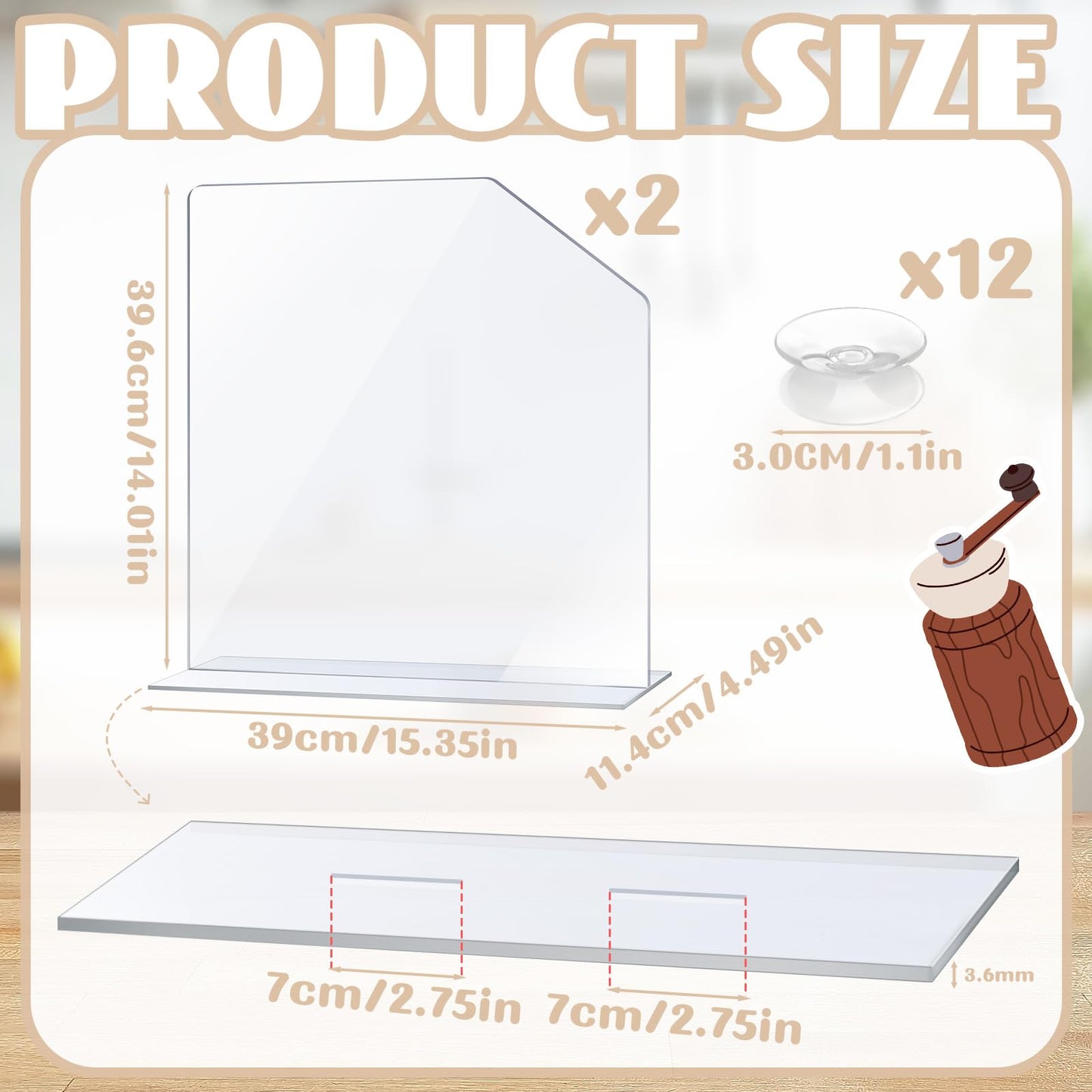 2 Pcs Clear Acrylic Sink Splash Guard with Suction Cup Freestanding Panel Barrier 15.35" x 4.5" x 14.01" Barrier Kitchen Guard Protective Splatter Barrier for Home Hospitals