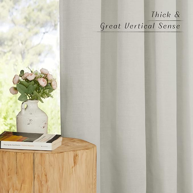 NICETOWN Gray Linen Kitchen Window Curtains Over Sink, Grommet Thick Linen Gray Short Window Treatments Privacy Assured with Light Filtering for Bedroom/Bathroom, W34 x L36, 2 Panels