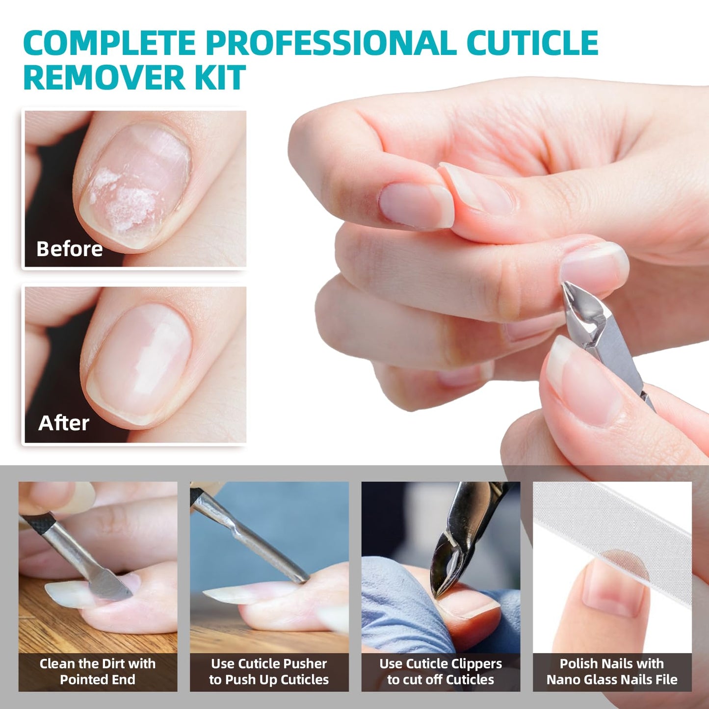 Cuticle Trimmer with Cuticle Pusher, RONAVO Cuticle Remover Stainless Steel Professional Cuticle Nipper, Durable Pedicure Manicure Tools (Matte Black)