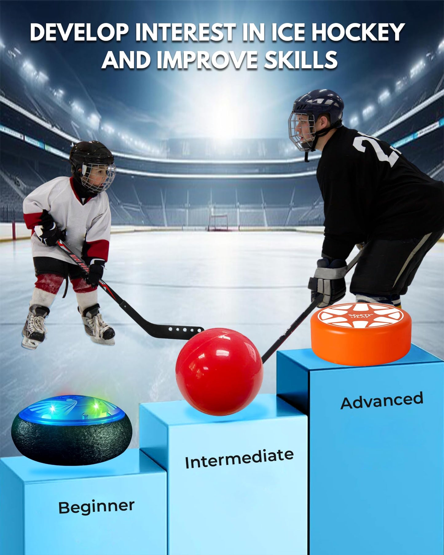 SPORTY PLAY Hockey Stick Handling Trainer – Adjustable Hockey Training Equipment Set with Hover Soccer Ball, Mini Goal & Sticks – Improve Skills & Coordination for Kids & Teens