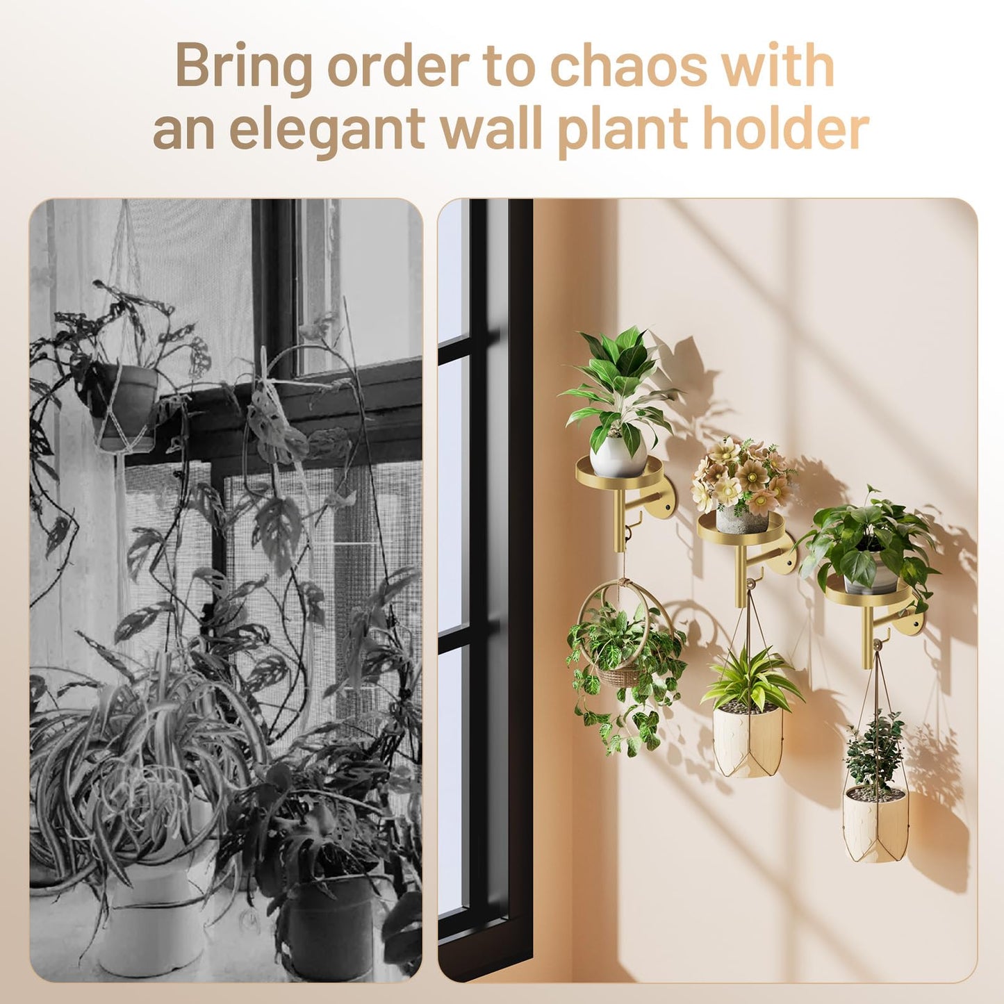 YUOROS 3 Pack Wall Plant Holder Stand Wall Planters for Indoor Plants Hanging Window Plant Hanger Decor (Gold)
