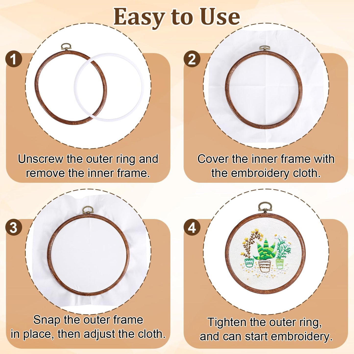 OwnMy 6PCS Embroidery Hoops with Hanging Rings - Decorative Imitated Wood Embroidery Hoop Frames for Display, 3 Oval and 3 Circle Cross Stitch Hoops for DIY Sewing Crafts