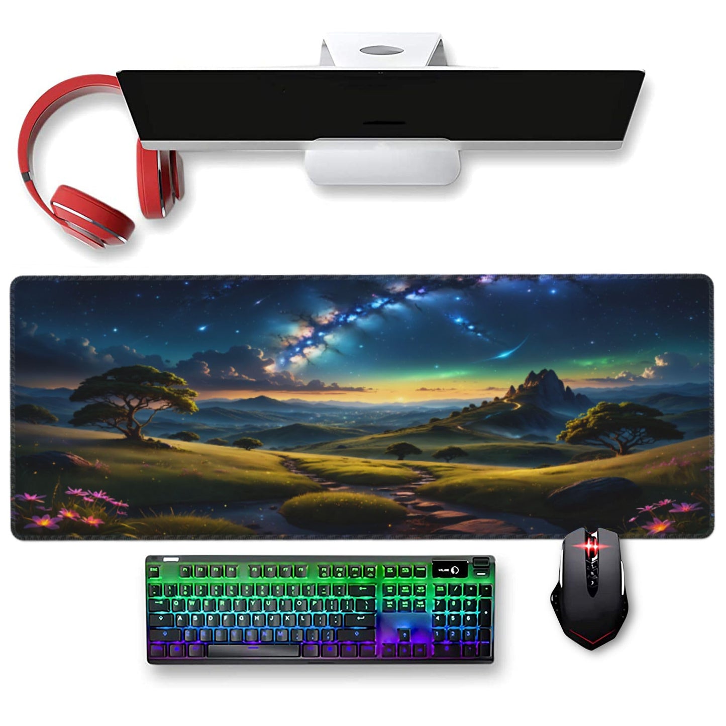 OnengMu XXL Gaming Mouse Pad 35.4x15.7 inch, Landscape Anime Theme Desk Mat,Large Mousepad for Wireless Mouse Office Desk Accessories (Green Meadow)