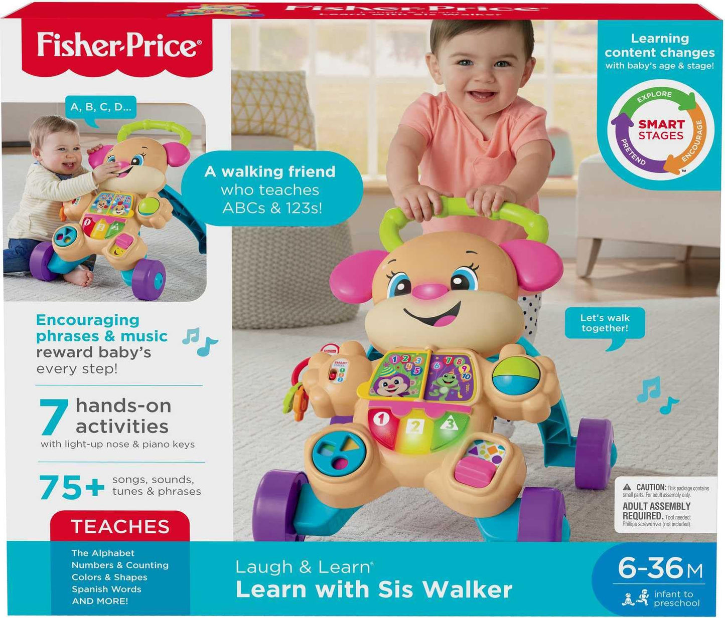 Fisher-Price Baby Toy Laugh & Learn Smart Stages Sis Walker with Educational Music Lights & Activities for Infants Ages 6+ Months
