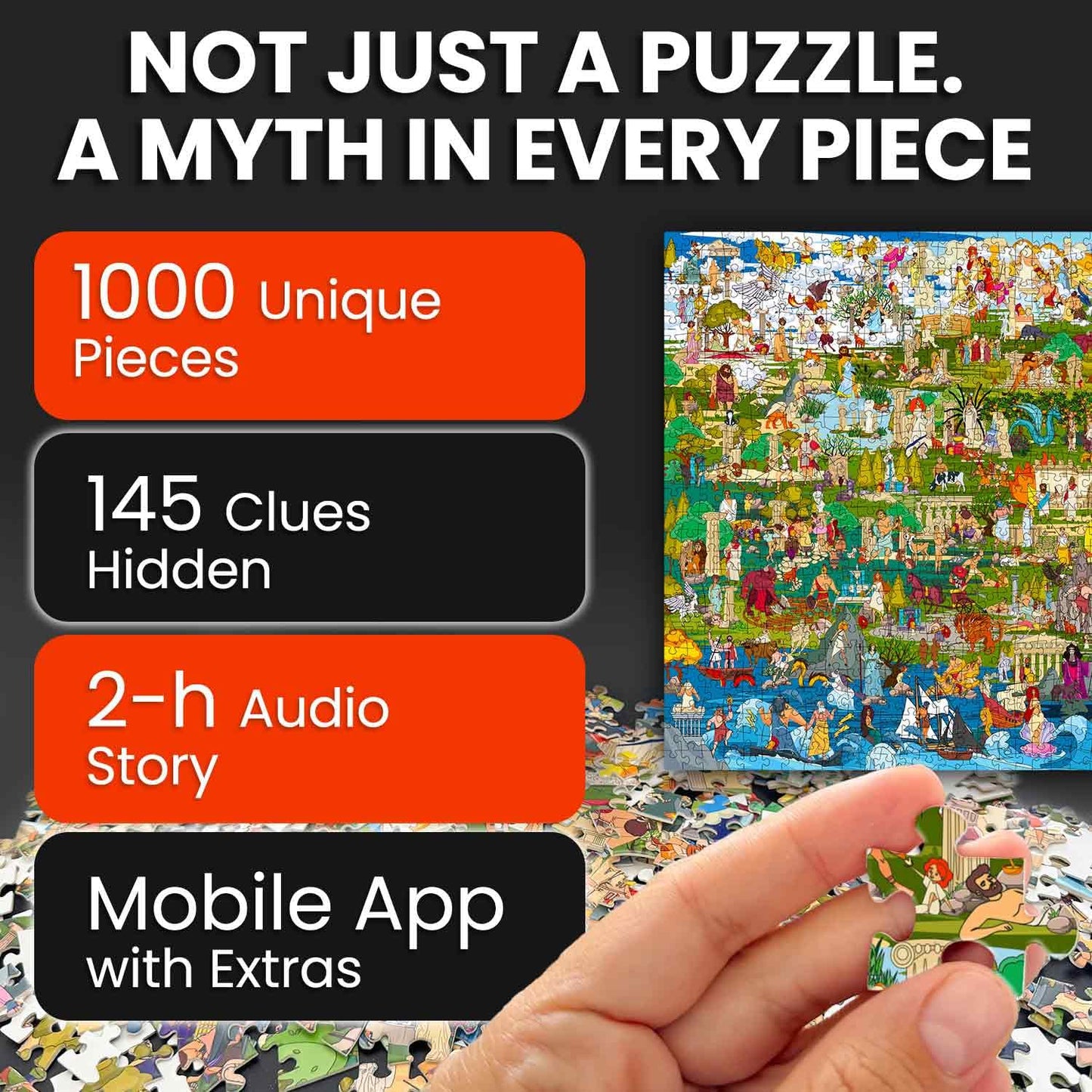 QUOKKA 1000 Piece Jigsaw Puzzle for Adults Greek Gods – Puzzles for Adults 1000 Pieces Premium Box Packaging - Extra Fun with Hidden Secrets & Audio Story – Perfect Relaxation & Creativity & Gift