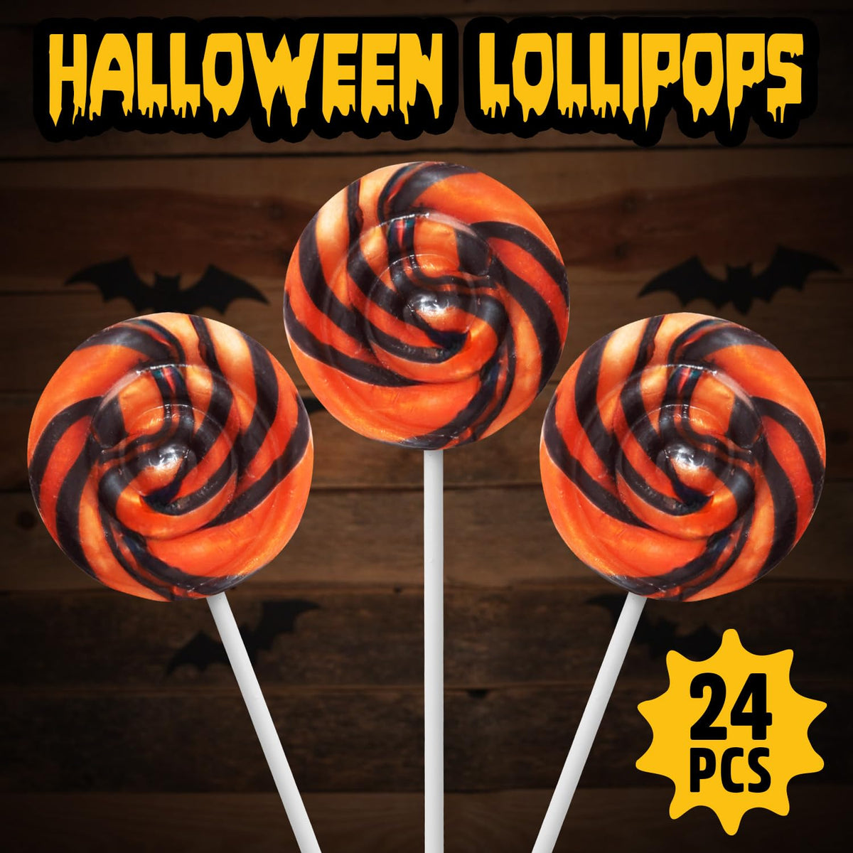 Halloween Lollipops, 24 Pieces of Halloween Candy Individually Wrapped, Perfect Suckers for Kids and Families, Swirly Trick or Treat Lollipop Design for Extra Fun