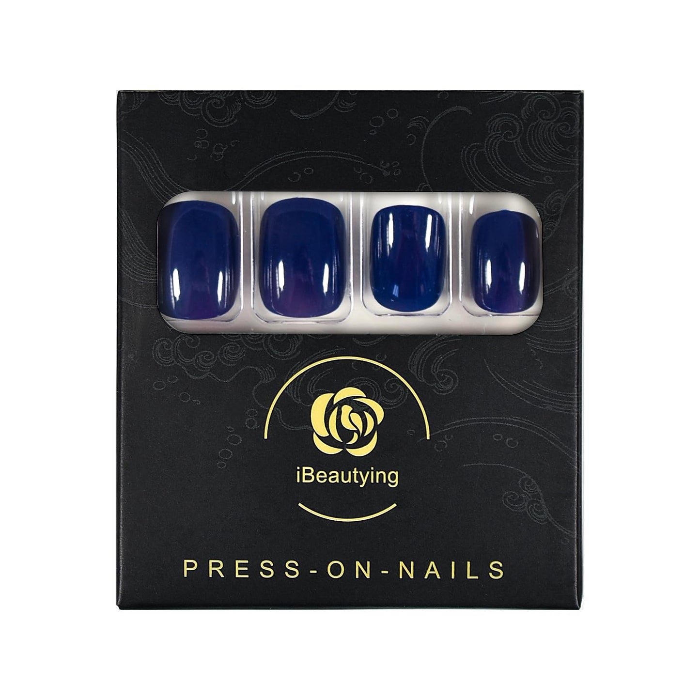 Royal Blue Press on Nails - iBeautying False Nails - Dark Blue Solid Finish Finger Daily Wear Nail - Medium Short Square Acrylic Reusable Fake Nails 24pcs