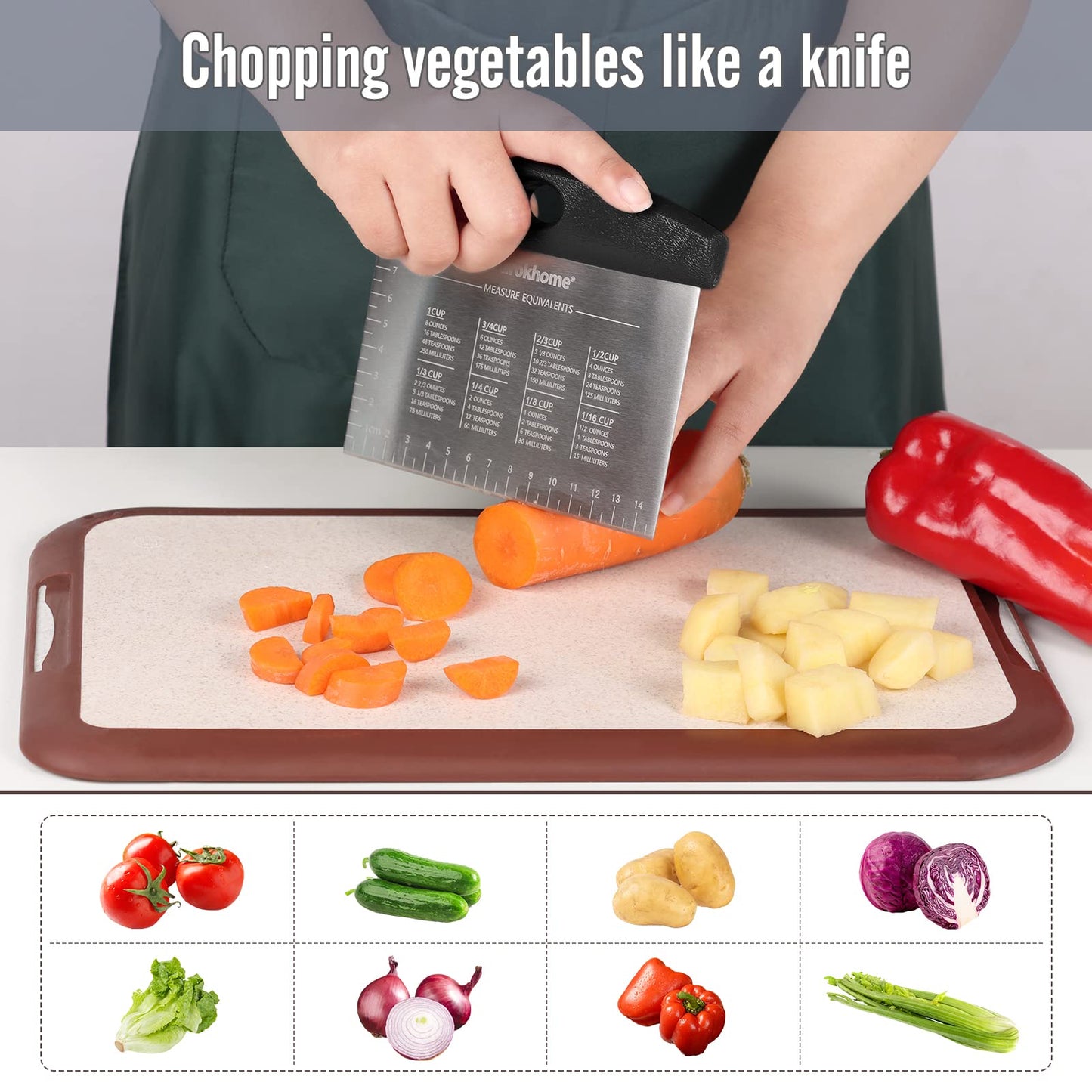 Ourokhome Pastry Dough Bench Scraper Knife and Hamburger Meat Chopper Stirrer Heat Resistant 5 Curved Blades, measurement markings and the conversion chart, Dishwasher Save