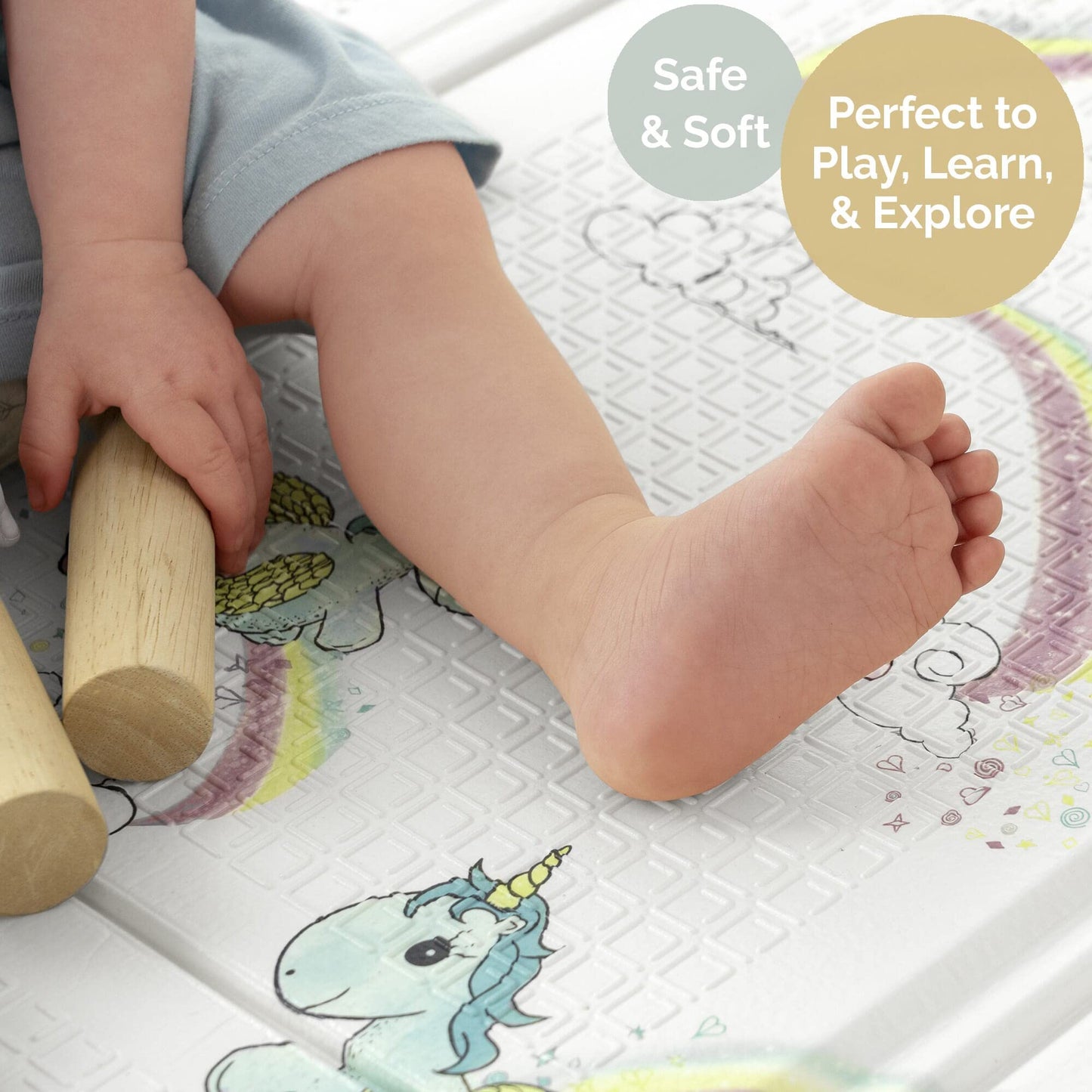 JumpOff Jo Foldable Foam Play Mat – Large Waterproof Baby & Toddler Activity Floor Mat, Double-Sided 70 x 59 Inch Play Surface - Fairy Blossom