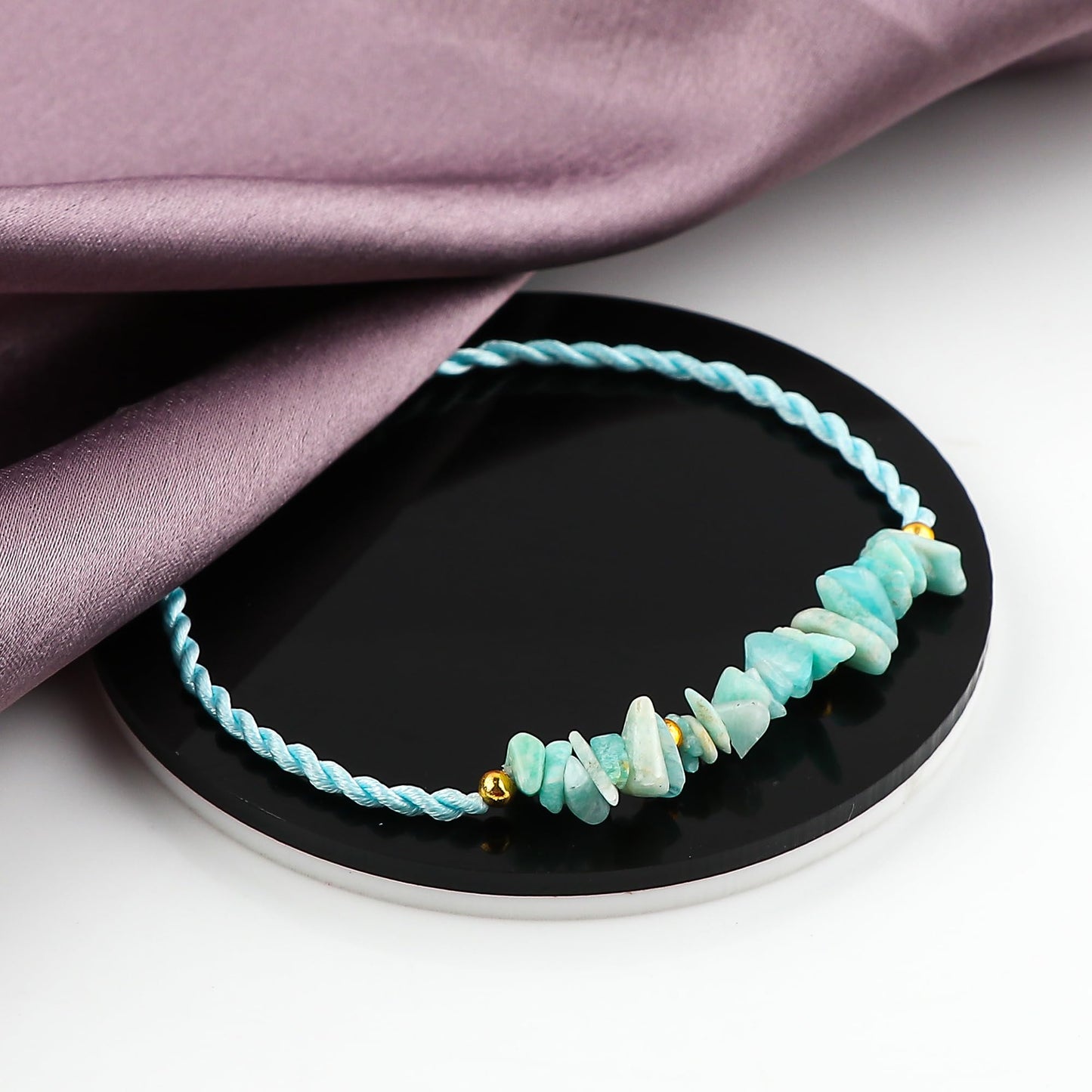 GEMSYMPHONY Amazonite Gemstone Chips Rope Bracelet – Adjustable Handmade Crystal Chip Bead Bracelet for Women & Men, Natural Stone Healing Jewelry, Boho Style, Unisex Spiritual Gift (Amazonite)