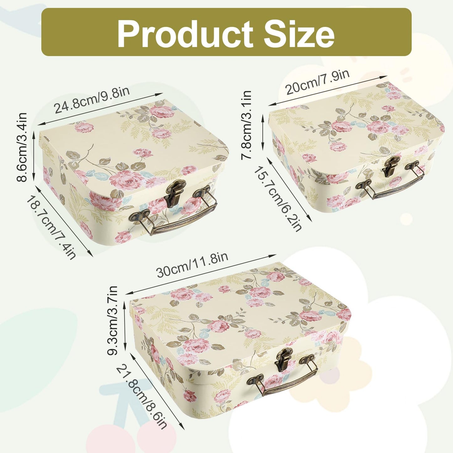 JOUTYFOR 3 Packs Decorative Boxes Storage Gift Boxes With Lids Paperboard Suitcases Storage Box for Photo Home Decoration, Wedding, Birthday, Anniversary(Light Yellow)