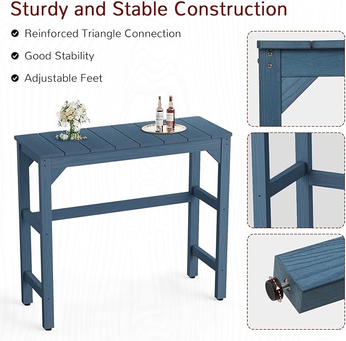 Stoog All-Weather Patio Bar Set, 3-Pieces Outdoor Bar Table and Stools Set, Counter Height Bar Stools Set of 2, Low Maintenance, for Backyard, Garden, Balcony, and Deck, Blue