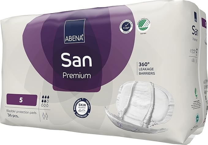 Abena San Premium Incontinence Pads, Moderate Absorbency, (Sizes 4 to 7), Size 5, 36 Count